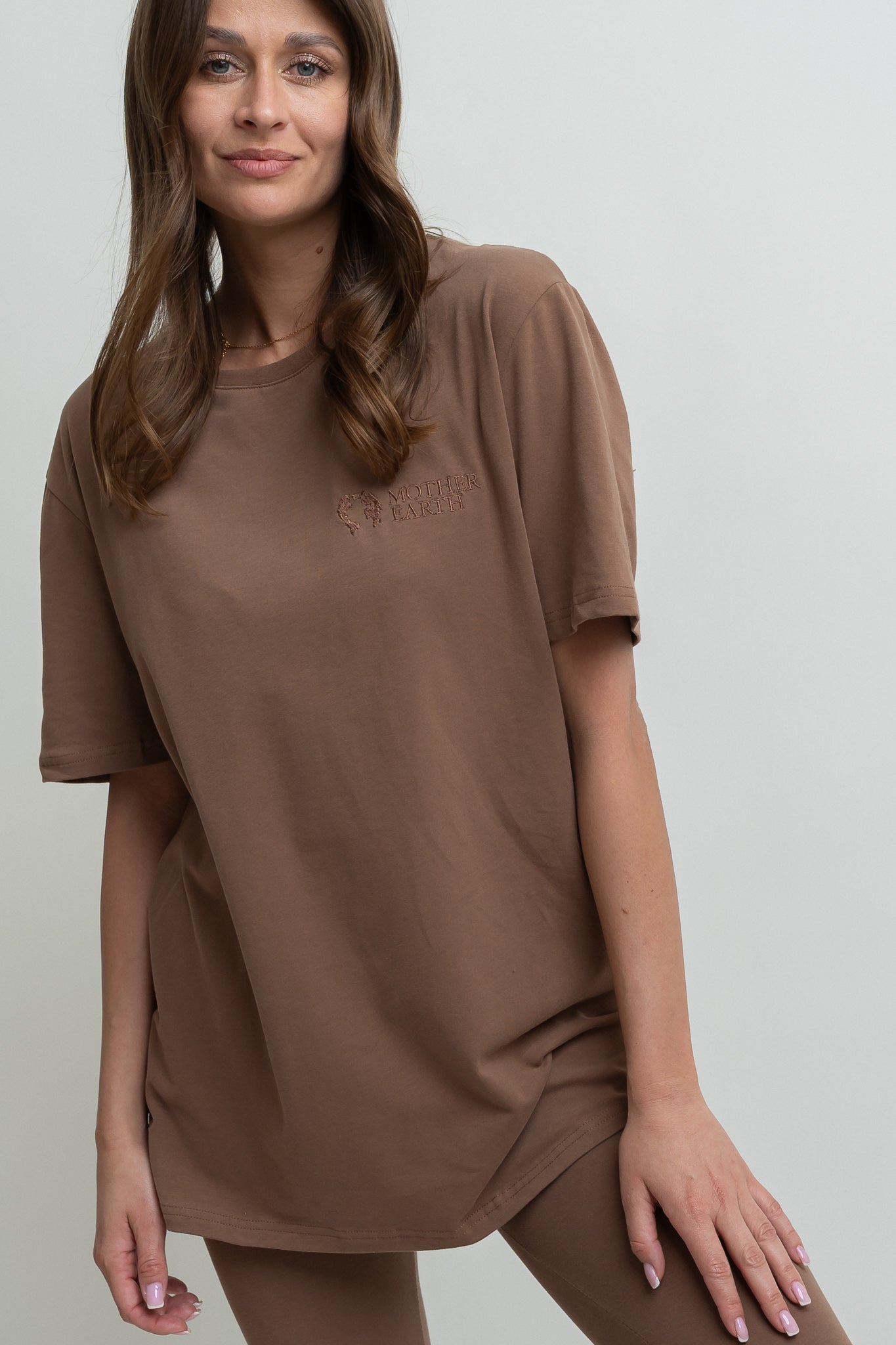 T-SHIRT OVERSIZE BRĄZOWY- HURON