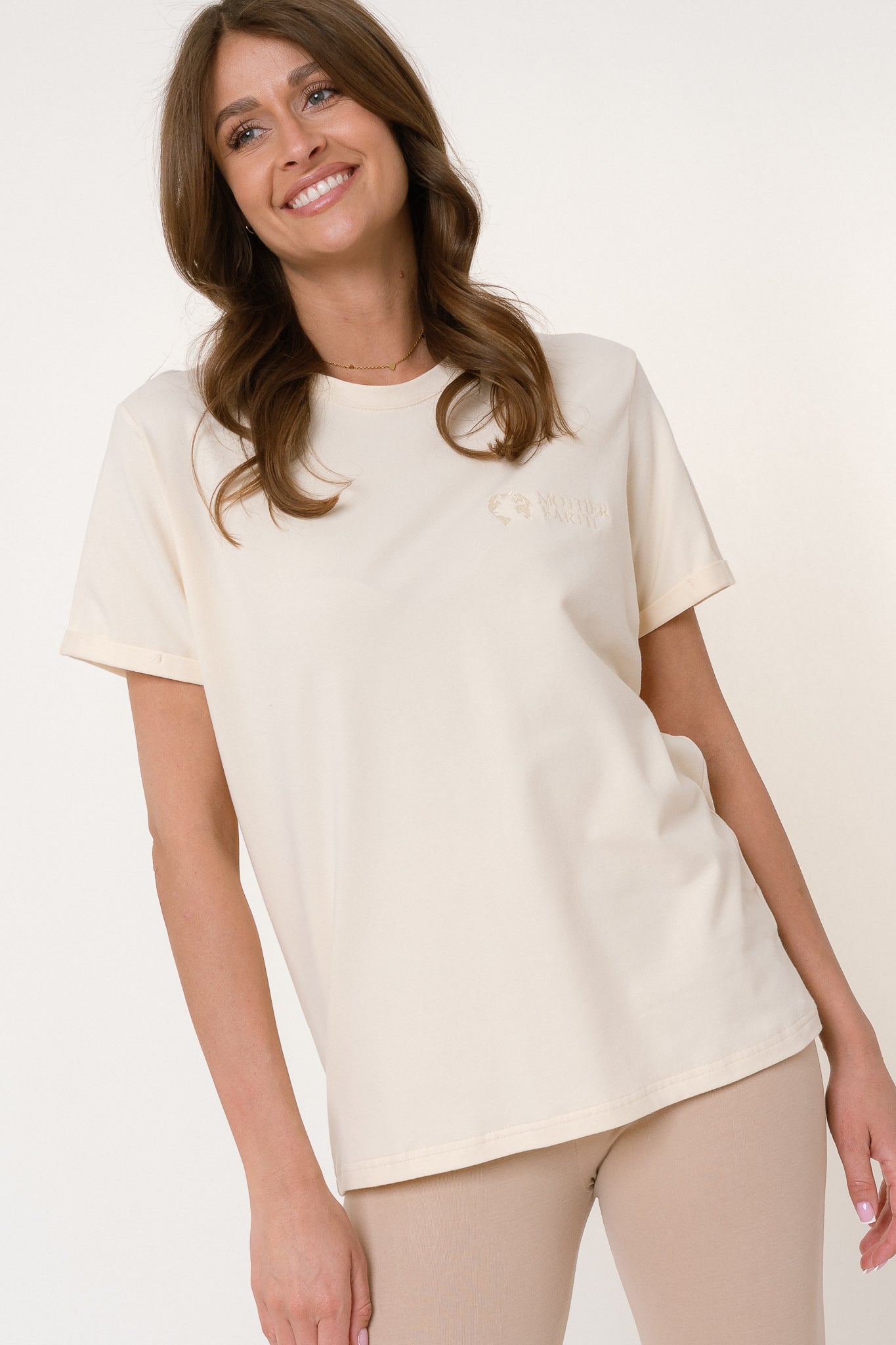 T-SHIRT DAMSKI ECRU- MORAINE