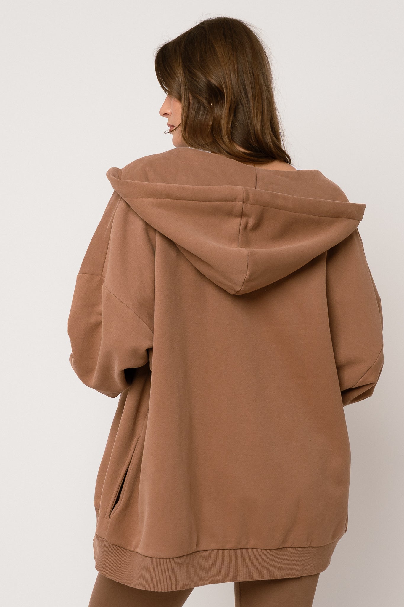 BLUZA Z KAPTUREM ROZPINANA BRĄZOWA - NIKO