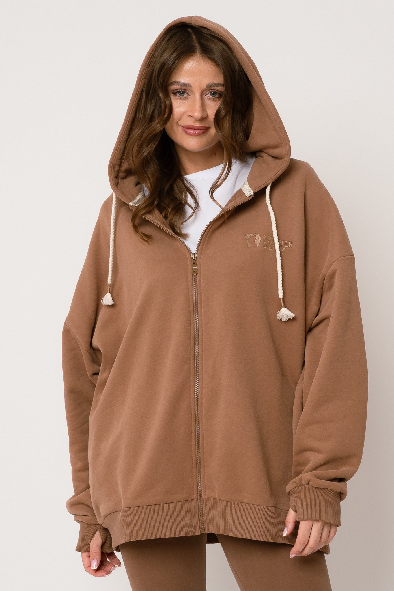 BLUZA Z KAPTUREM ROZPINANA BRĄZOWA - NIKO