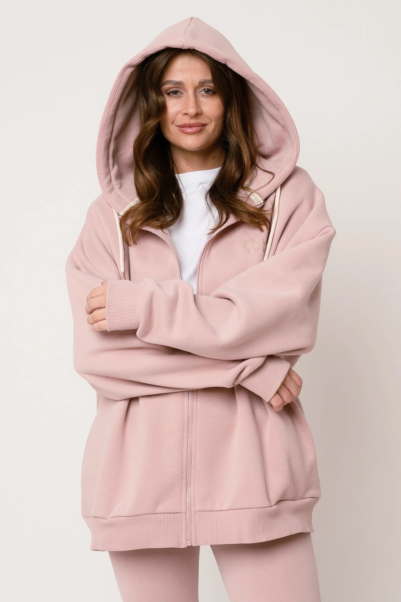 BLUZA Z KAPTUREM ROZPINANA 2nd DROP JASNORÓŻOWA - NIKO