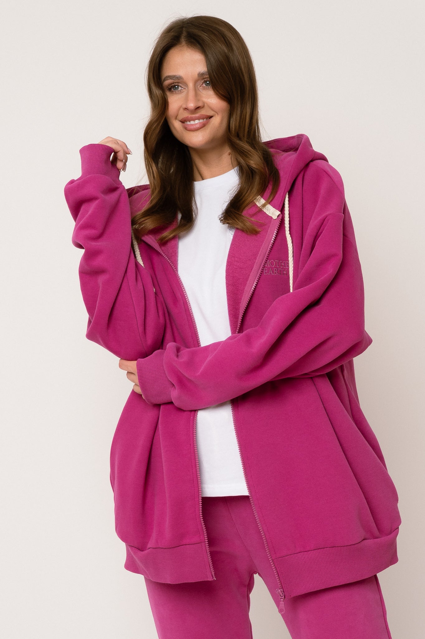 BLUZA Z KAPTUREM ROZPINANA RÓŻOWA-NIKO
