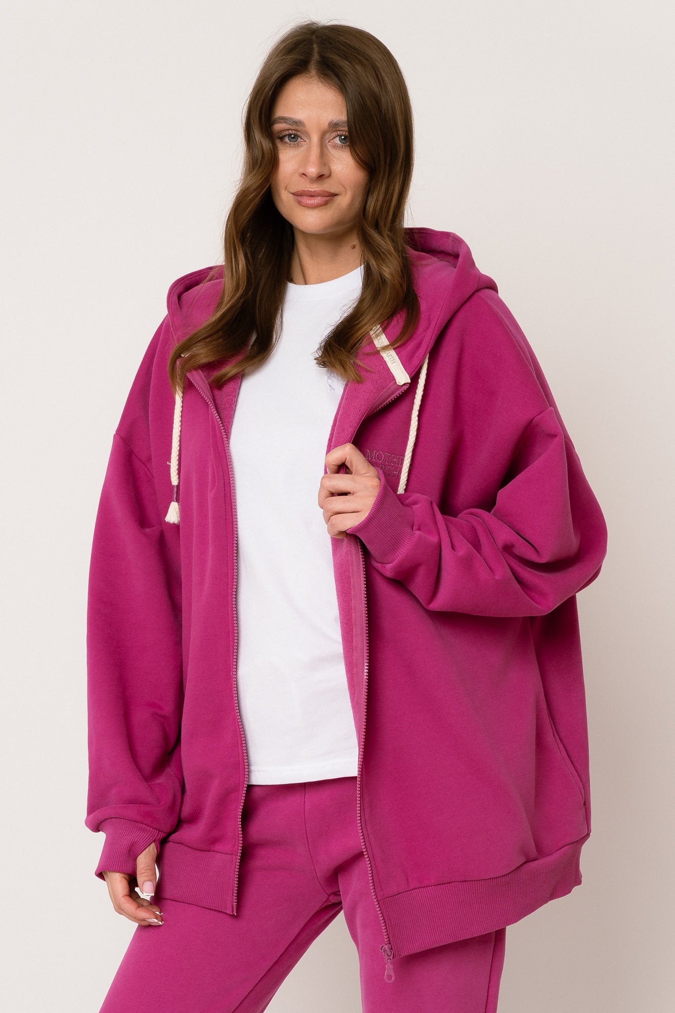 BLUZA Z KAPTUREM ROZPINANA RÓŻOWA-NIKO