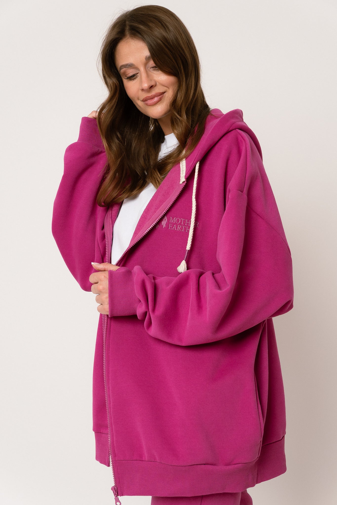 BLUZA Z KAPTUREM ROZPINANA RÓŻOWA-NIKO