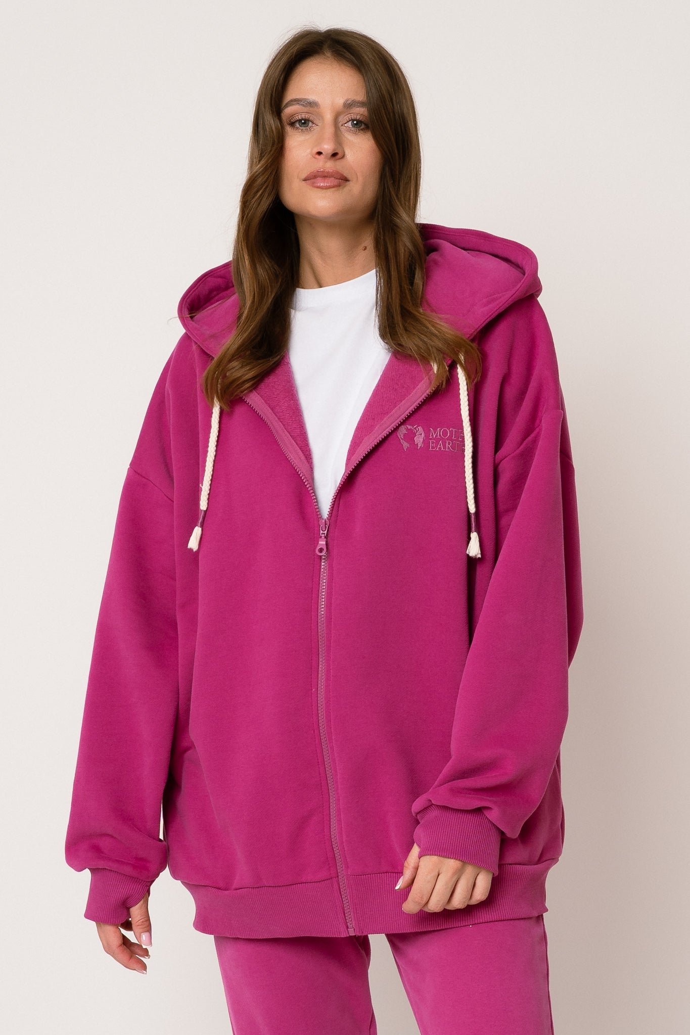 BLUZA Z KAPTUREM ROZPINANA RÓŻOWA-NIKO