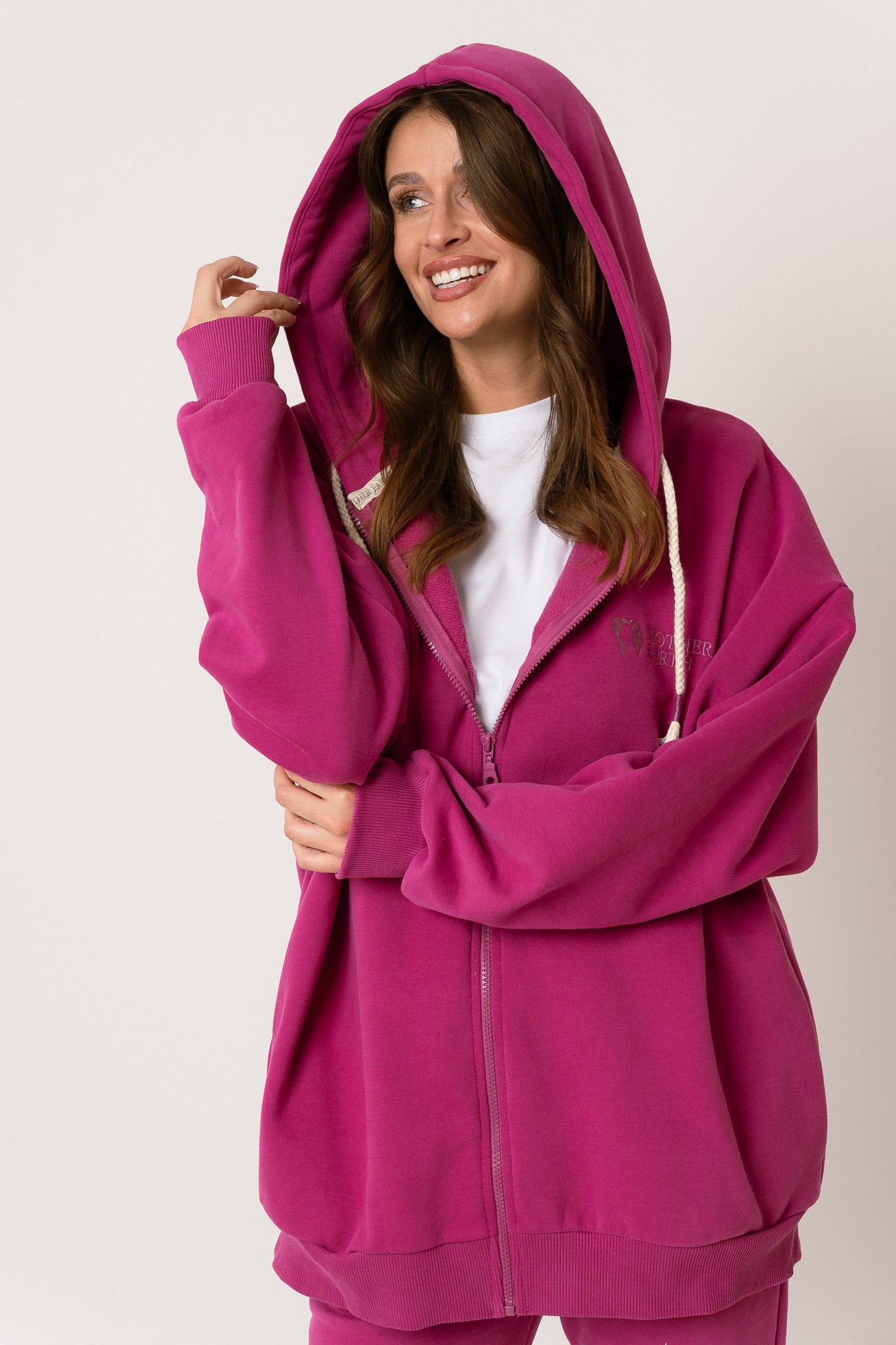 BLUZA Z KAPTUREM ROZPINANA RÓŻOWA-NIKO