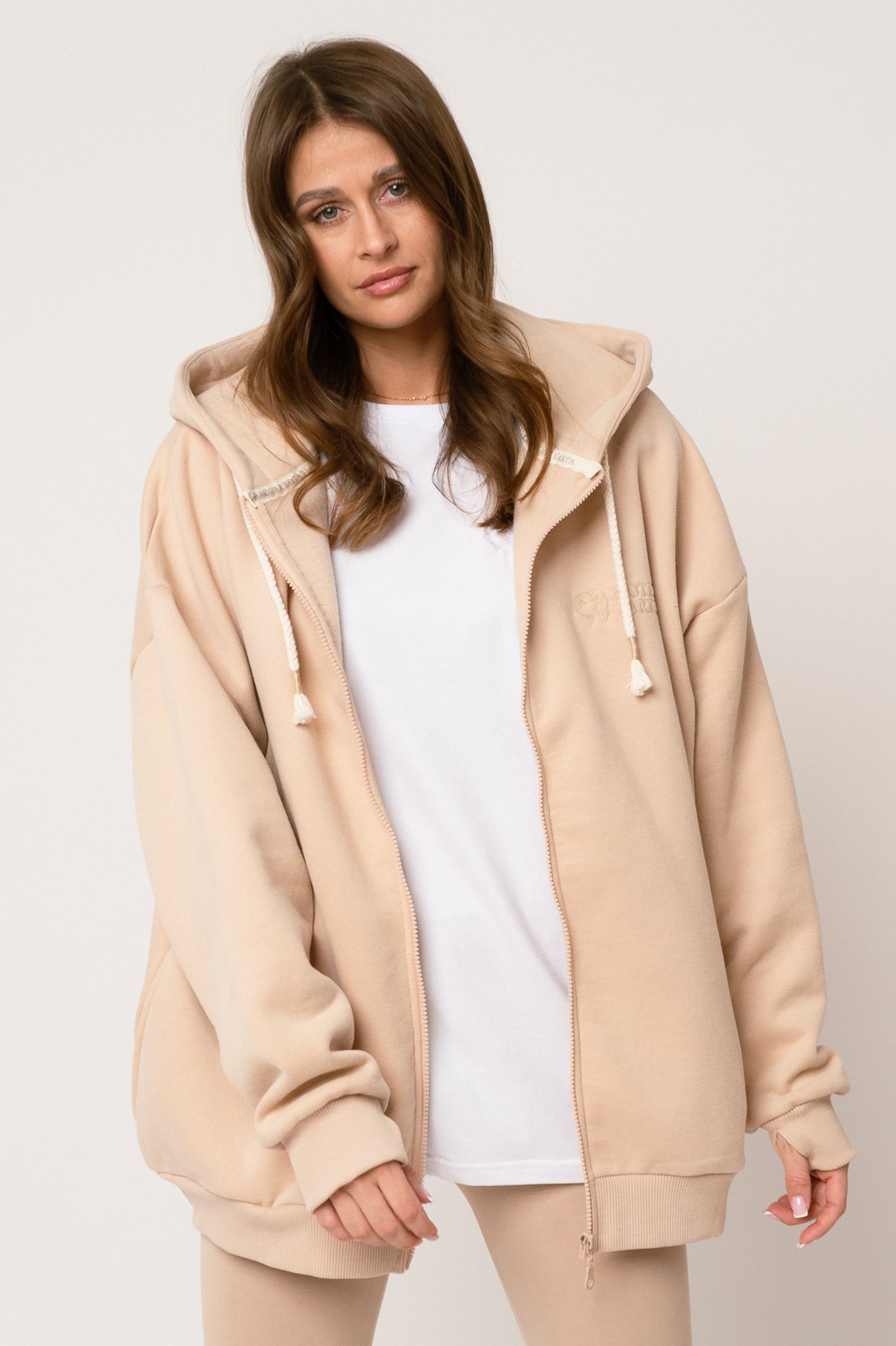 BLUZA Z KAPTUREM ROZPINANA BEŻOWA - NIKO