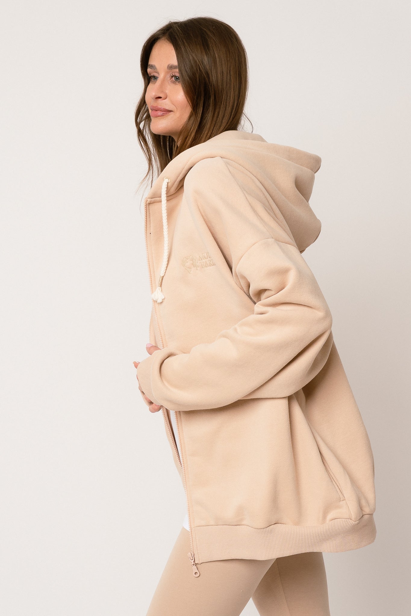 BLUZA Z KAPTUREM ROZPINANA BEŻOWA - NIKO