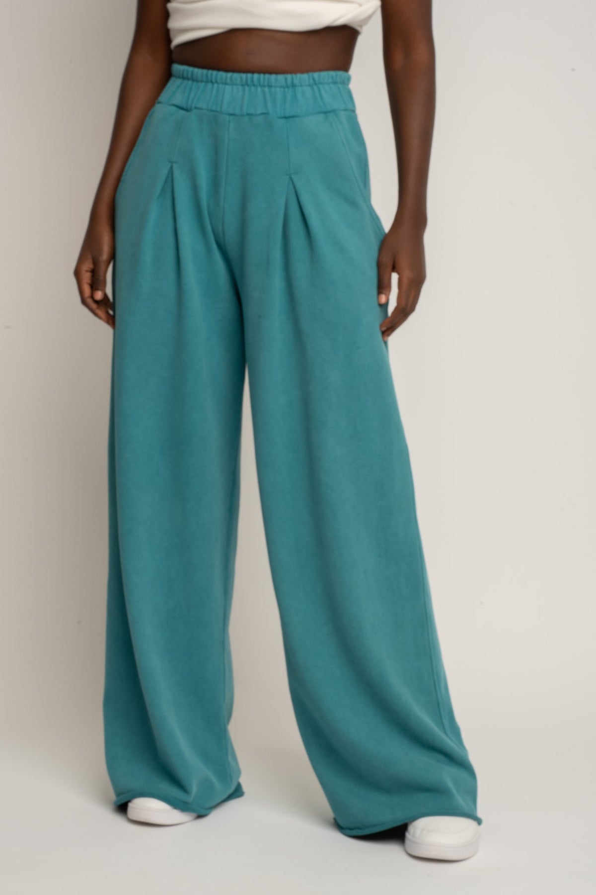 WIDE LEG WASHED TURQUOISE SWEATPANTS - ESBJERG