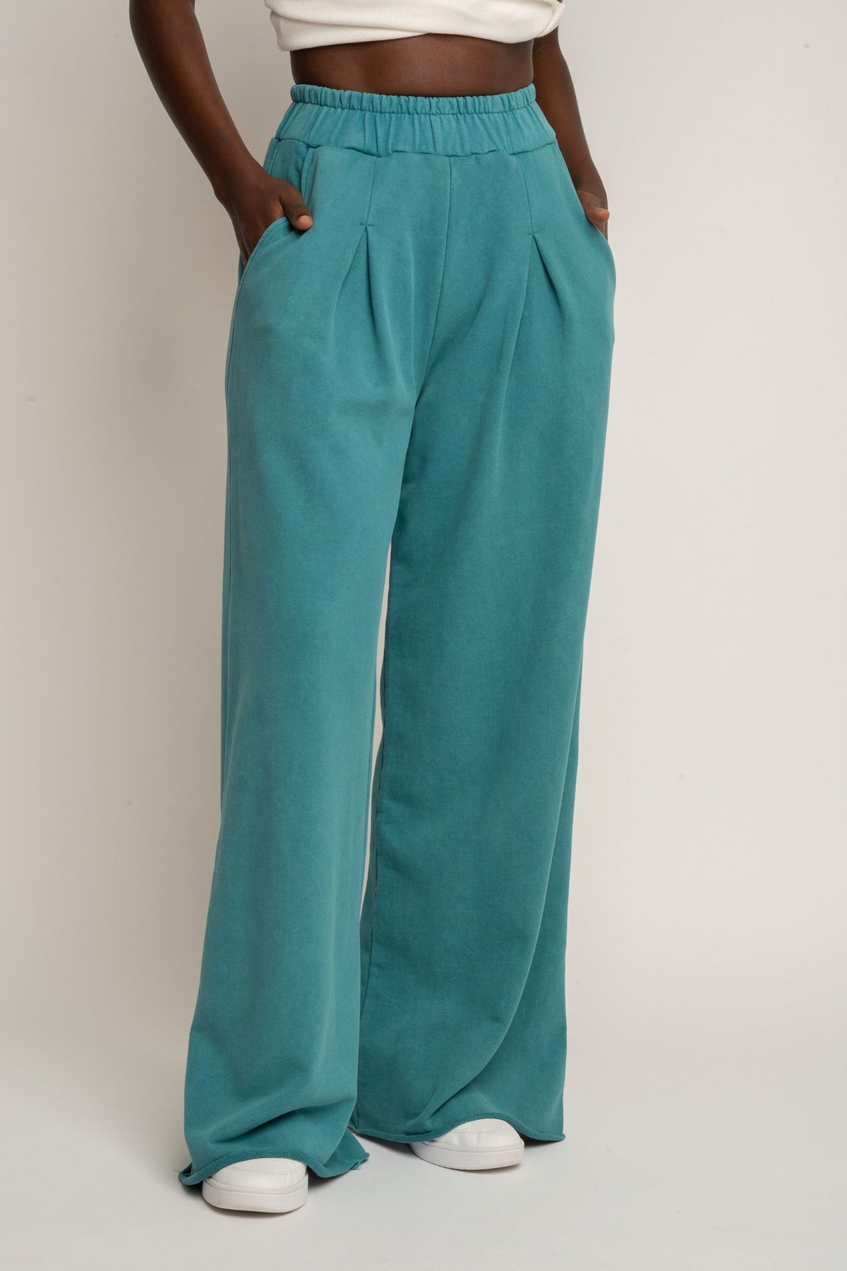 WIDE LEG WASHED TURQUOISE SWEATPANTS - ESBJERG