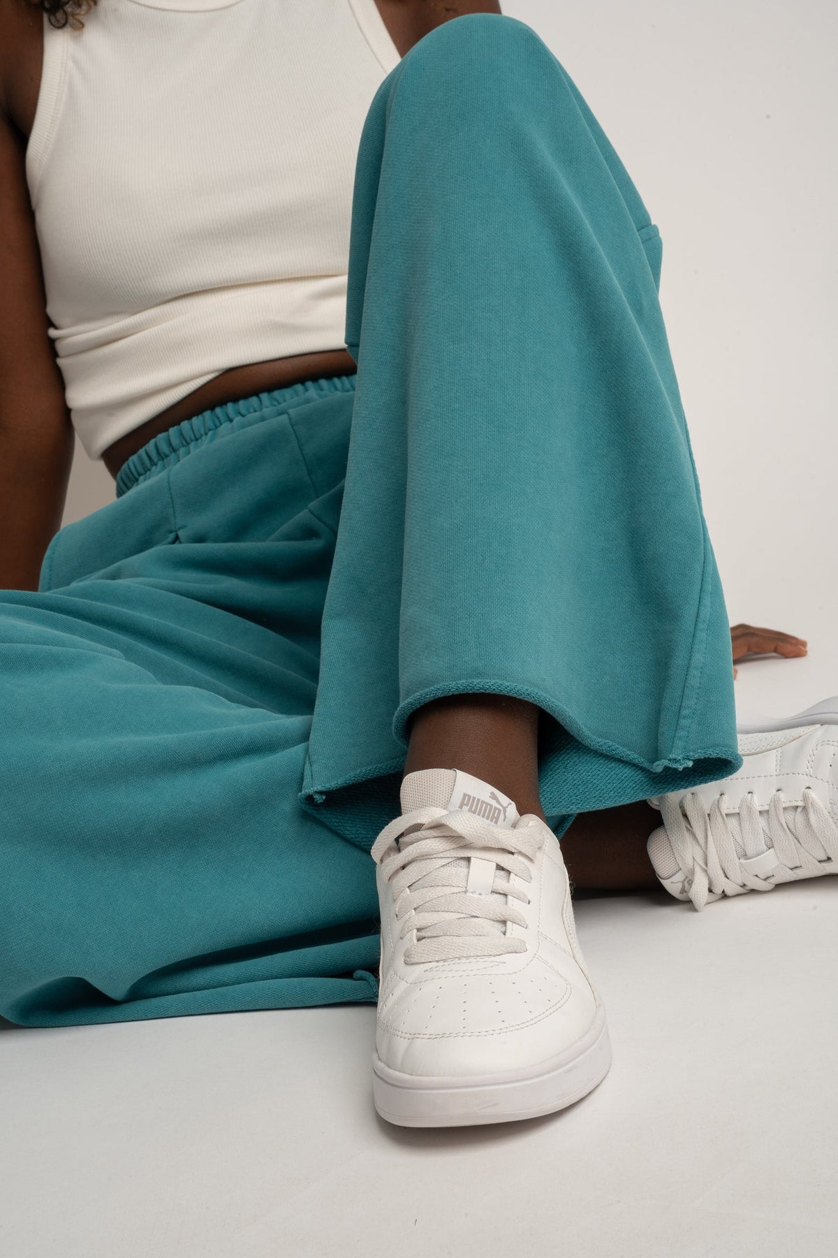 WIDE LEG WASHED TURQUOISE SWEATPANTS - ESBJERG