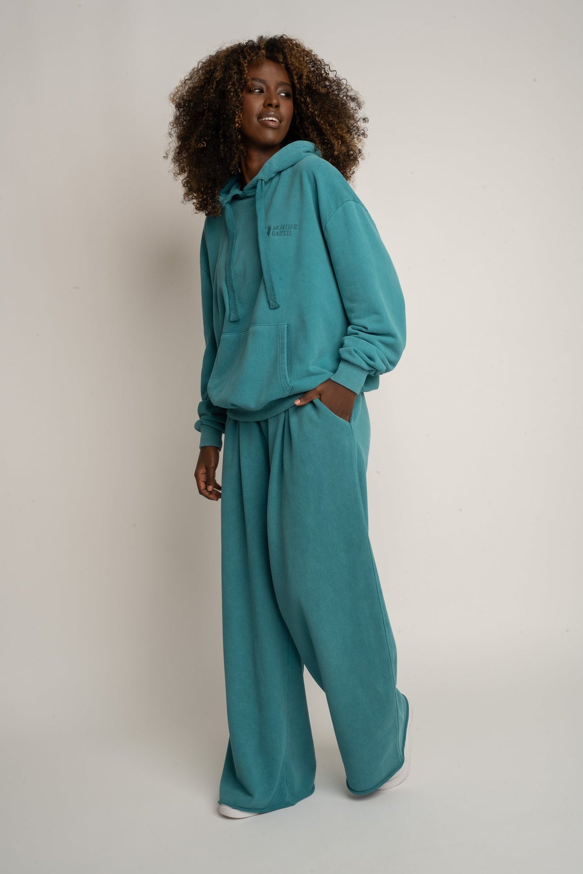 WIDE LEG WASHED TURQUOISE SWEATPANTS - ESBJERG