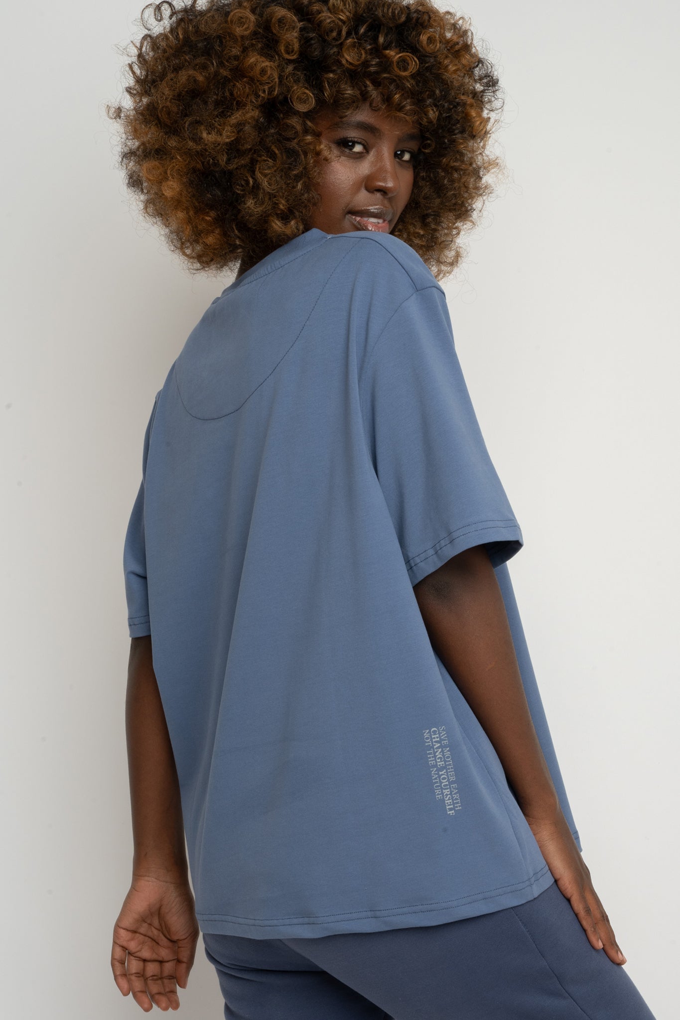 T-SHIRT DAMSKI NIEBIESKI - OYSTER