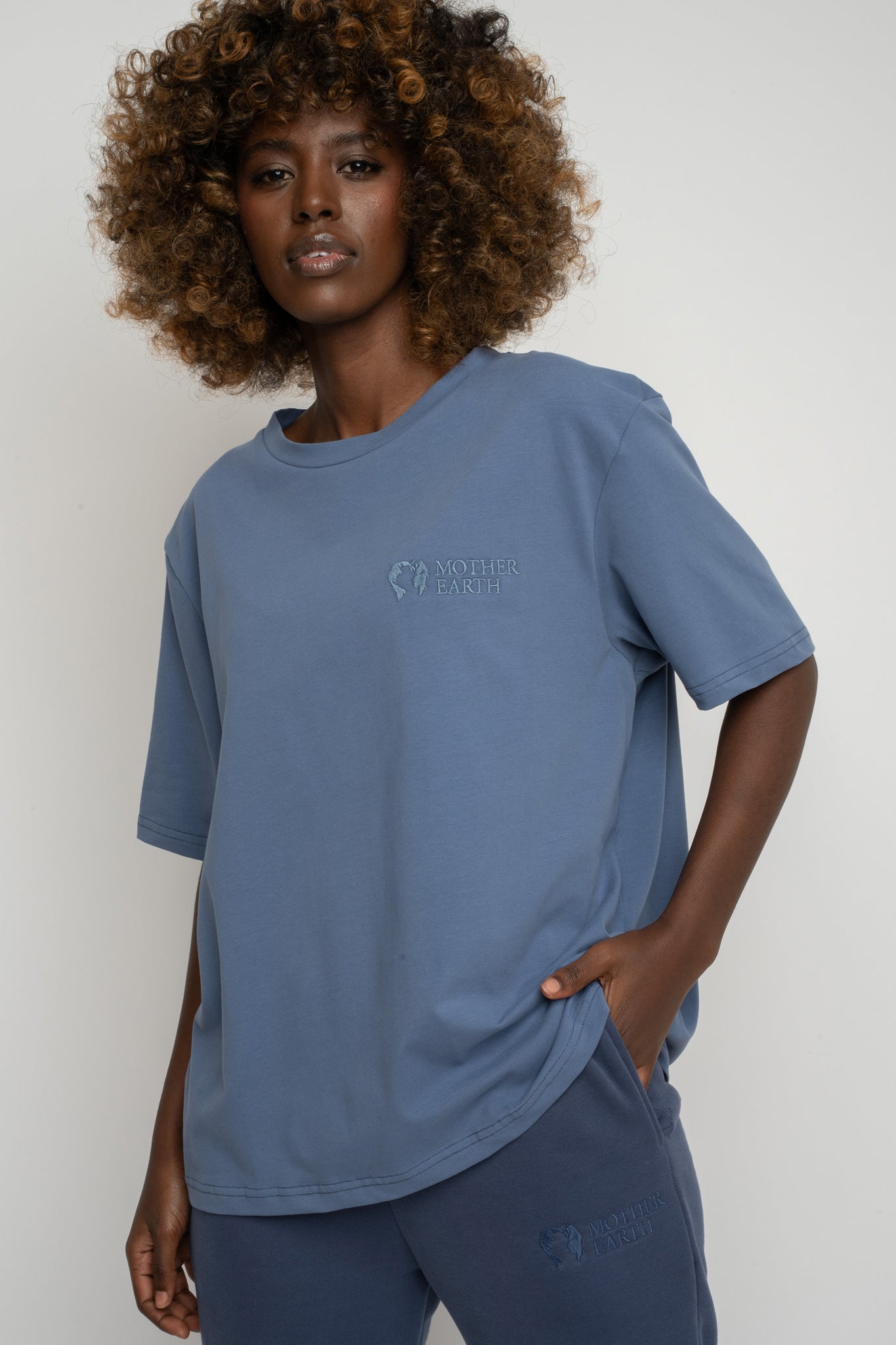 T-SHIRT DAMSKI NIEBIESKI - OYSTER