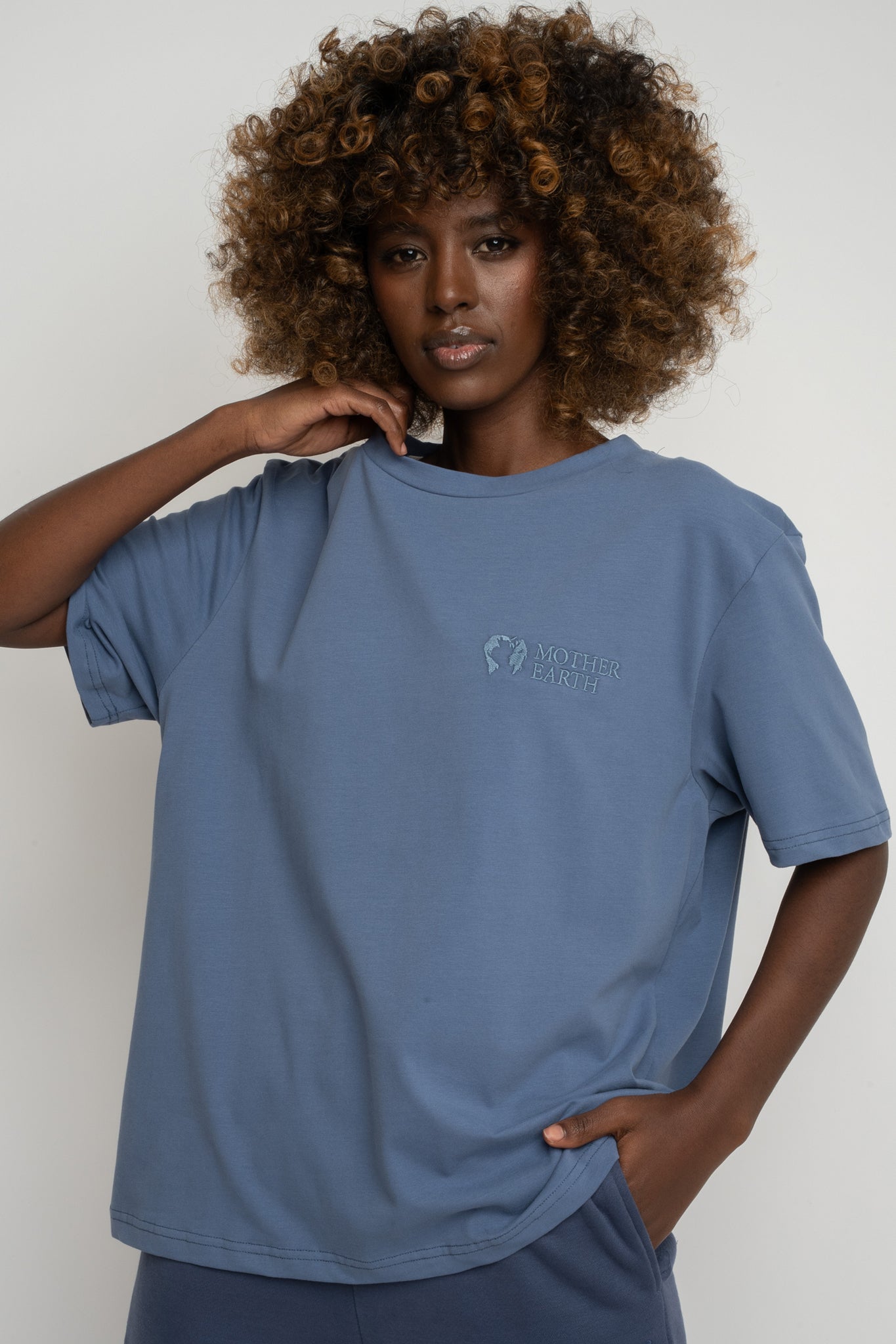 T-SHIRT DAMSKI NIEBIESKI - OYSTER