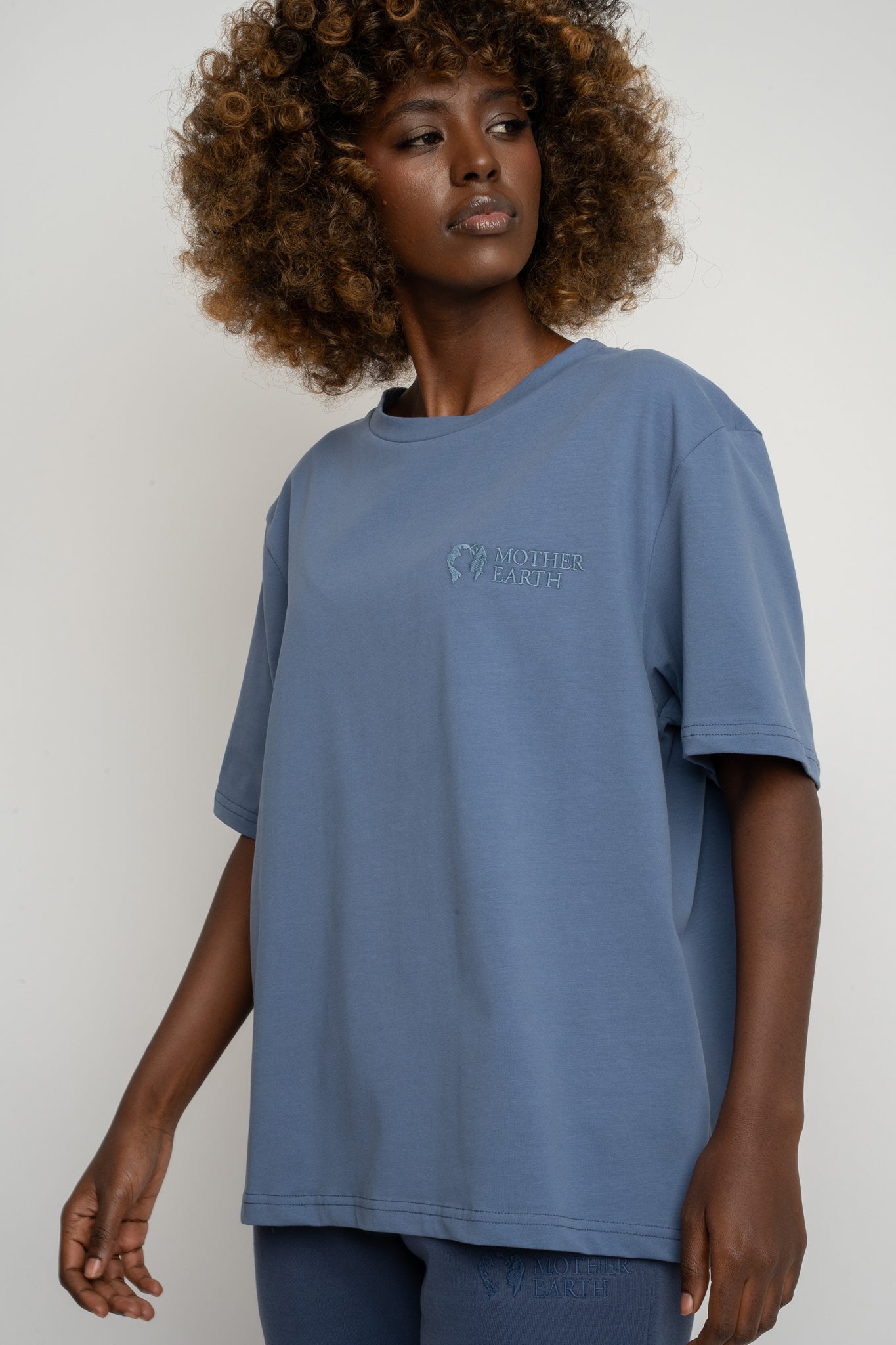 T-SHIRT DAMSKI NIEBIESKI - OYSTER