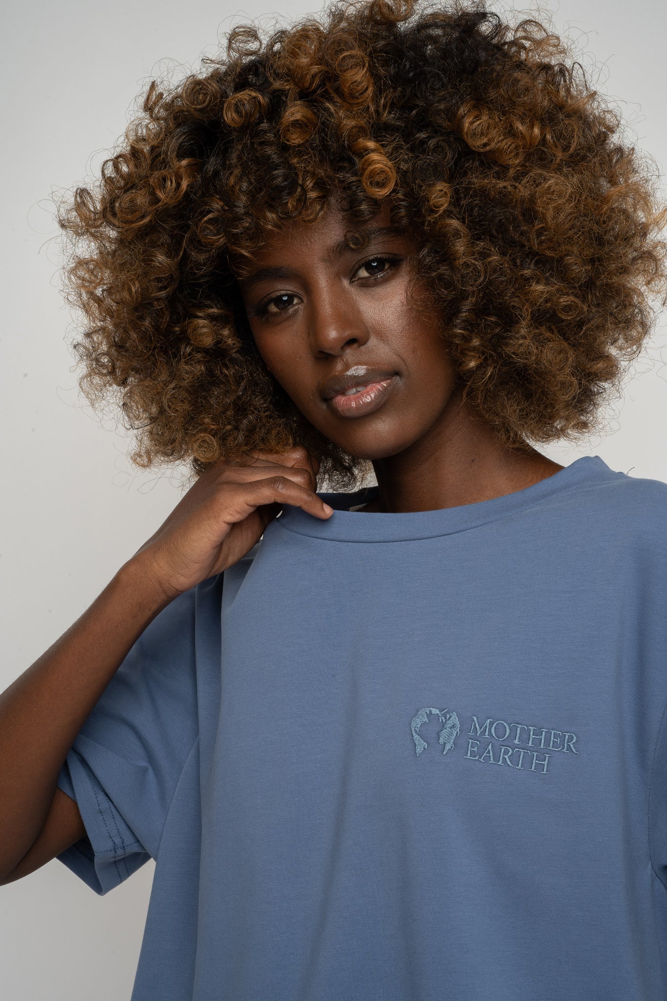 T-SHIRT DAMSKI NIEBIESKI - OYSTER