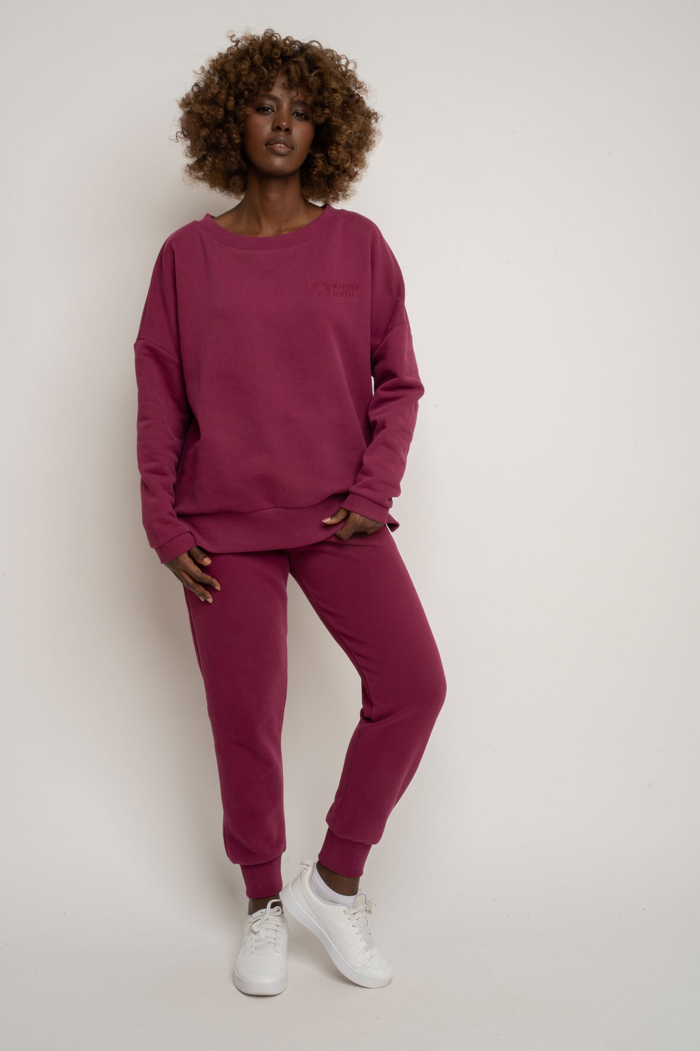 BLUZA OVERSIZE Z SZEROKIM DEKOLTEM BURGUNDOWA - MULL