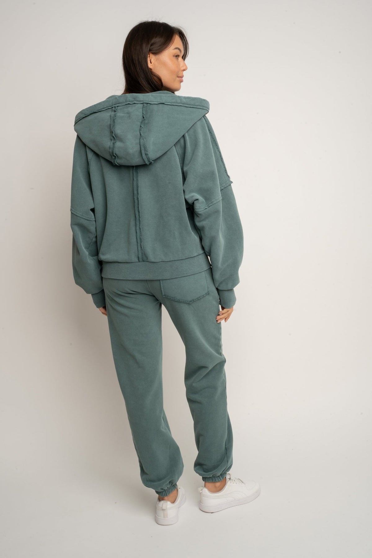 WASHED-EFFECT ZIP-UP HOODIE GREEN - NARVIK