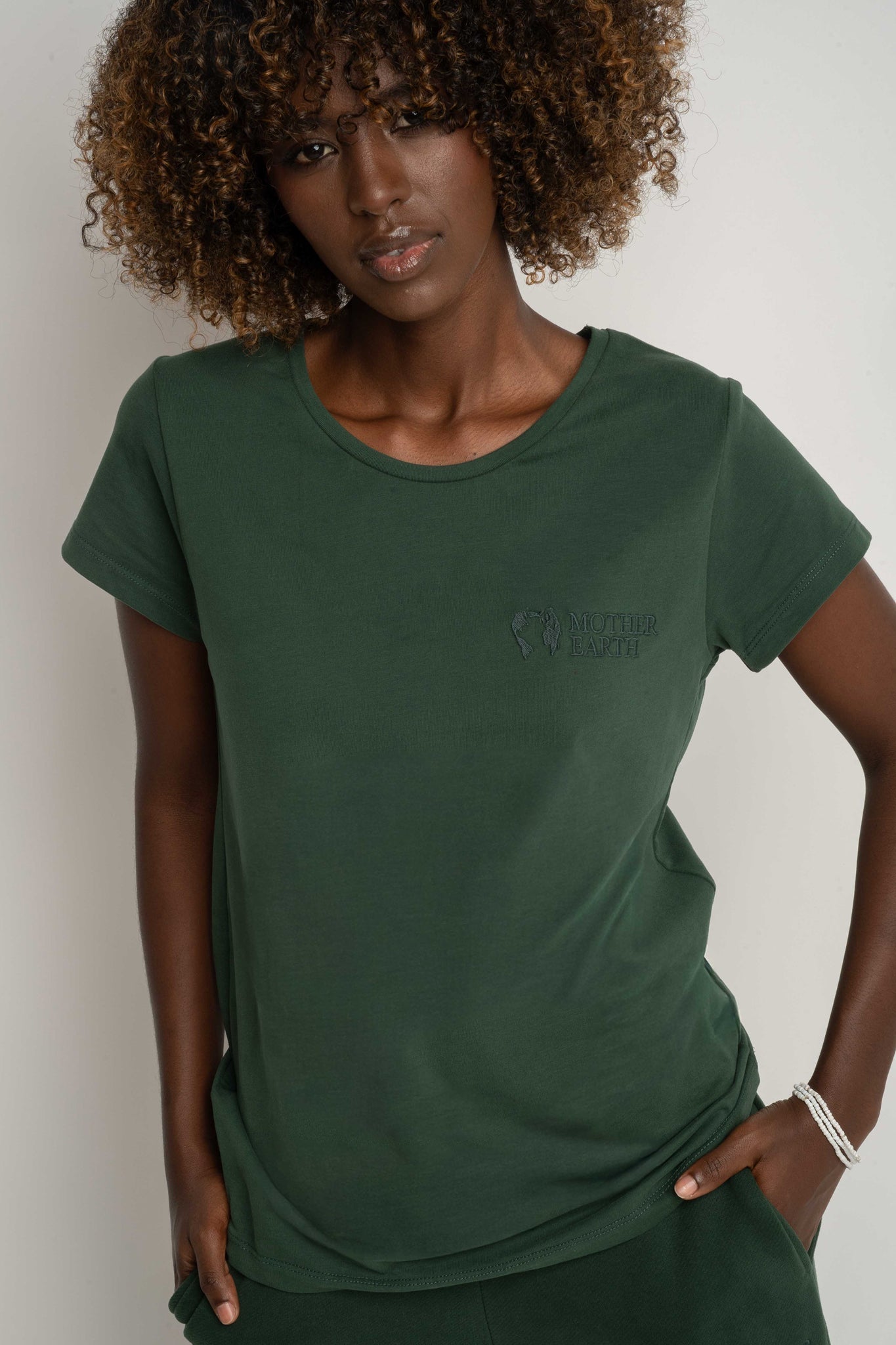 T-SHIRT DAMSKI CIEMNOZIELONY - PETIT