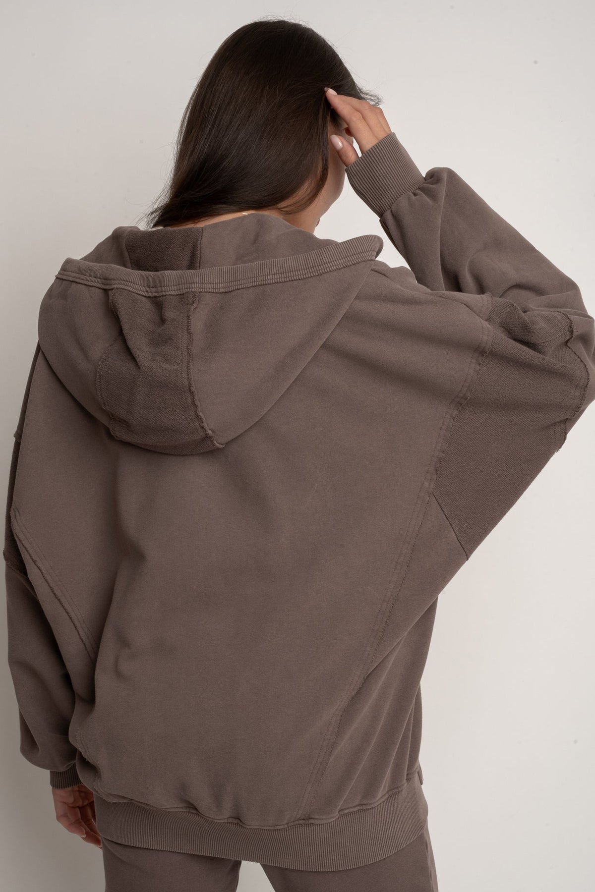 OVERSIZED HOODIE WITH WASHED EFFECT DARK BROWN - TRONDHEIM