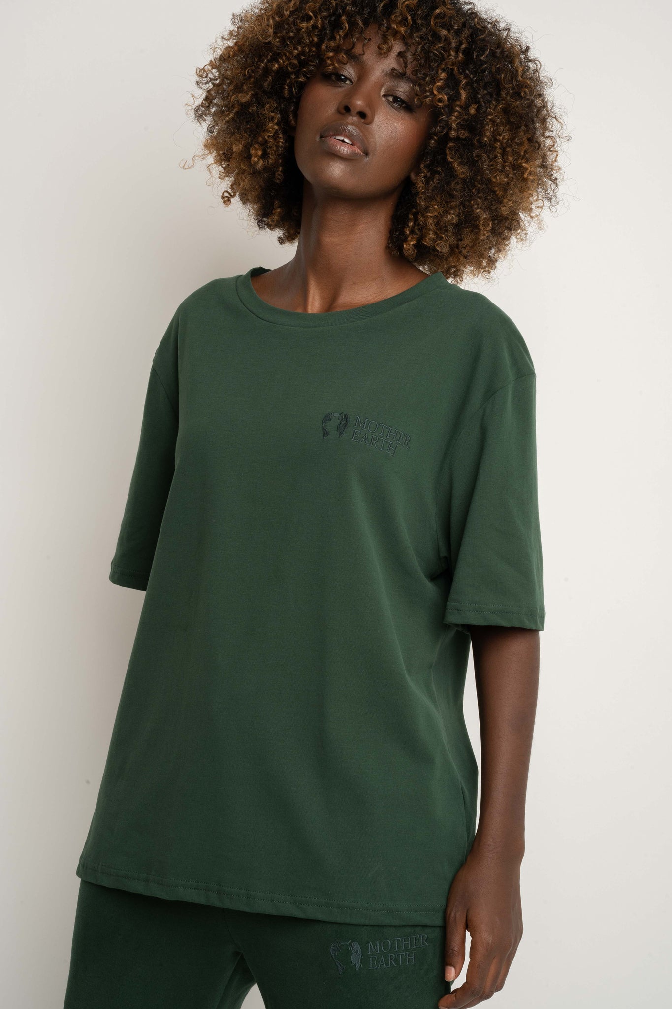 T-SHIRT DAMSKI CIEMNOZIELONY- OYSTER