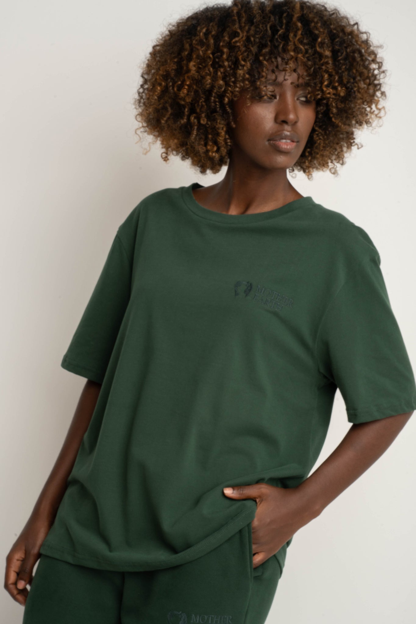 T-SHIRT DAMSKI CIEMNOZIELONY- OYSTER