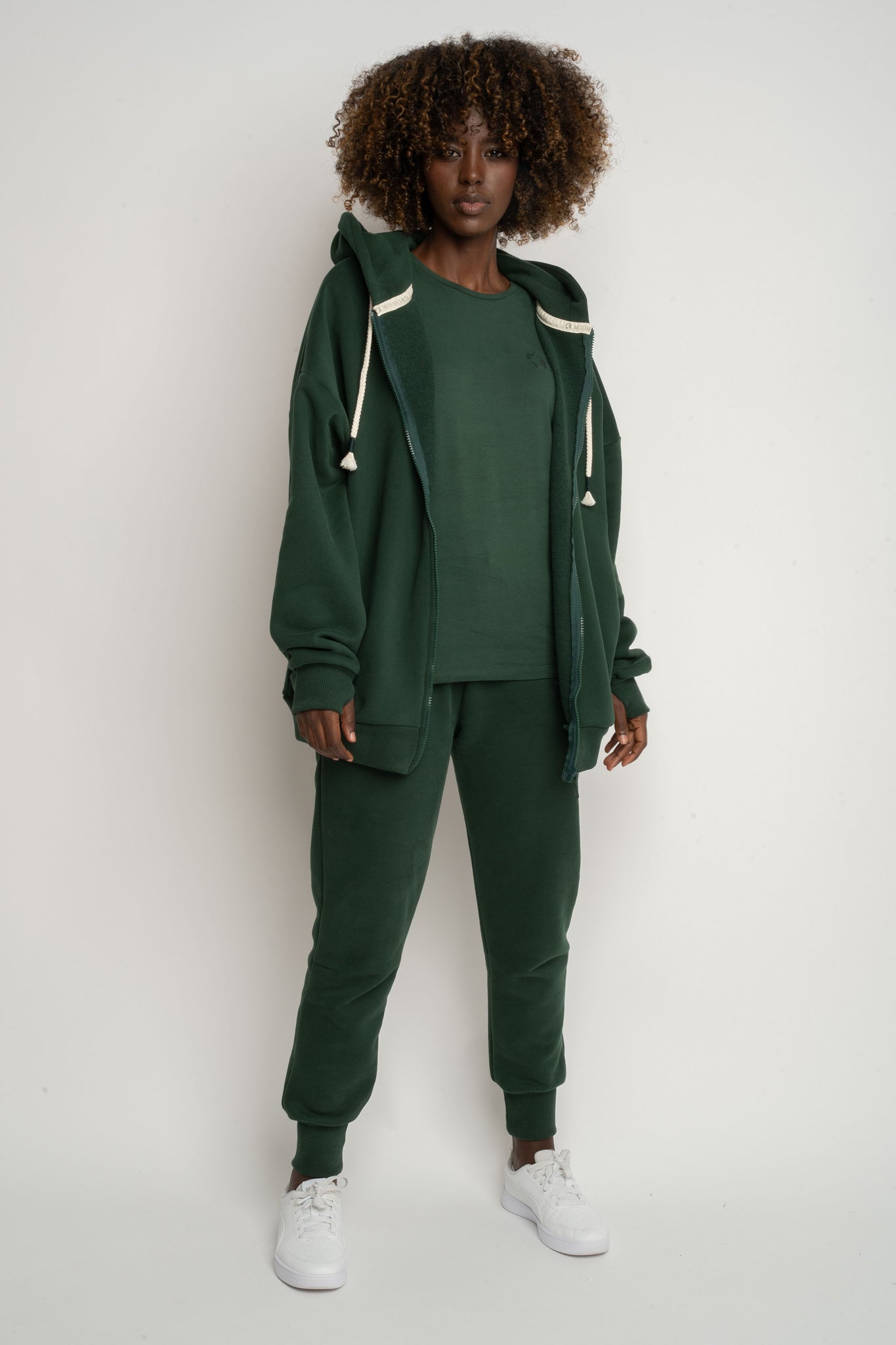 BLUZA Z KAPTUREM ROZPINANA CIEMNOZIELONA -NIKO