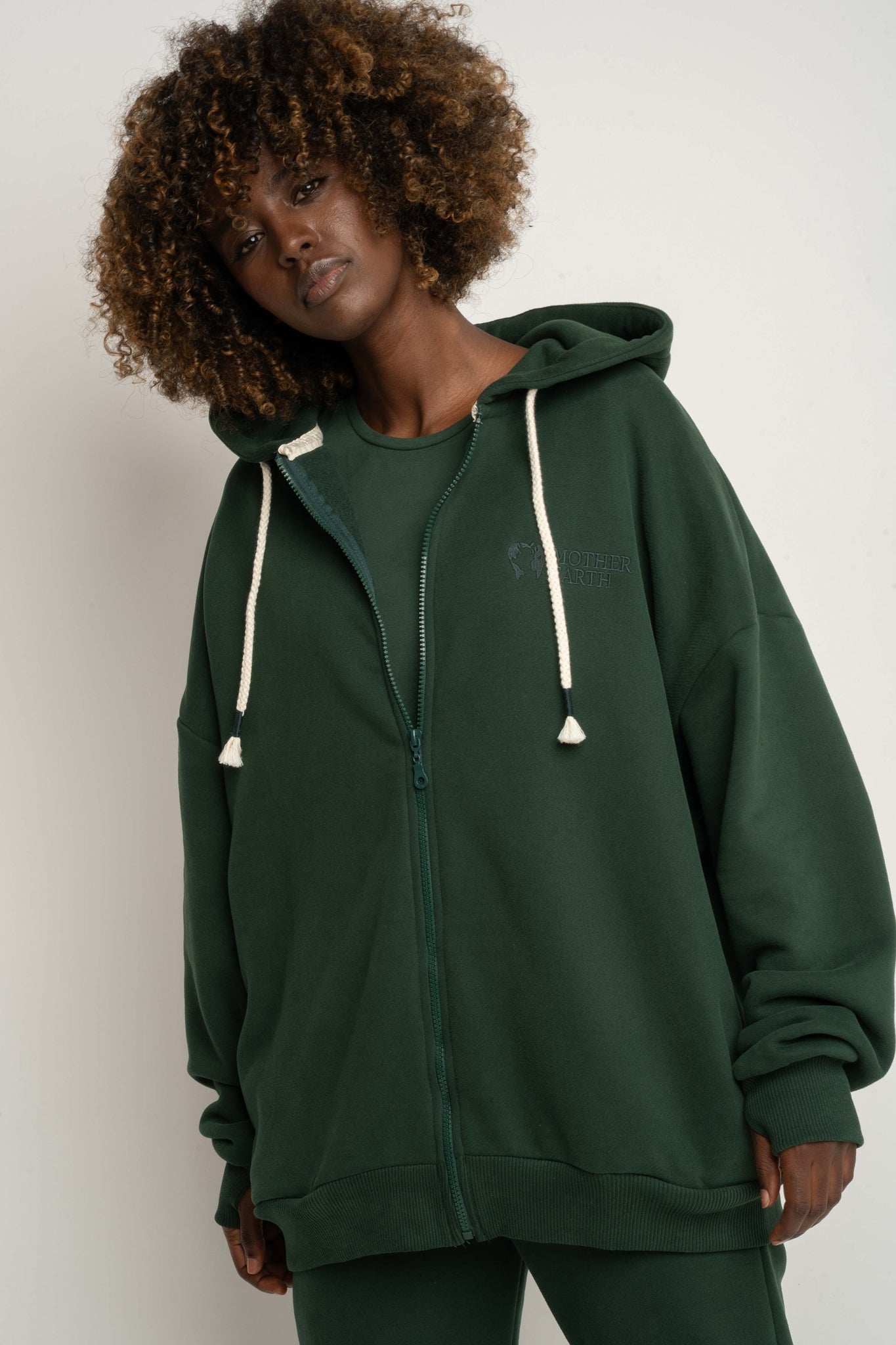 BLUZA Z KAPTUREM ROZPINANA CIEMNOZIELONA -NIKO