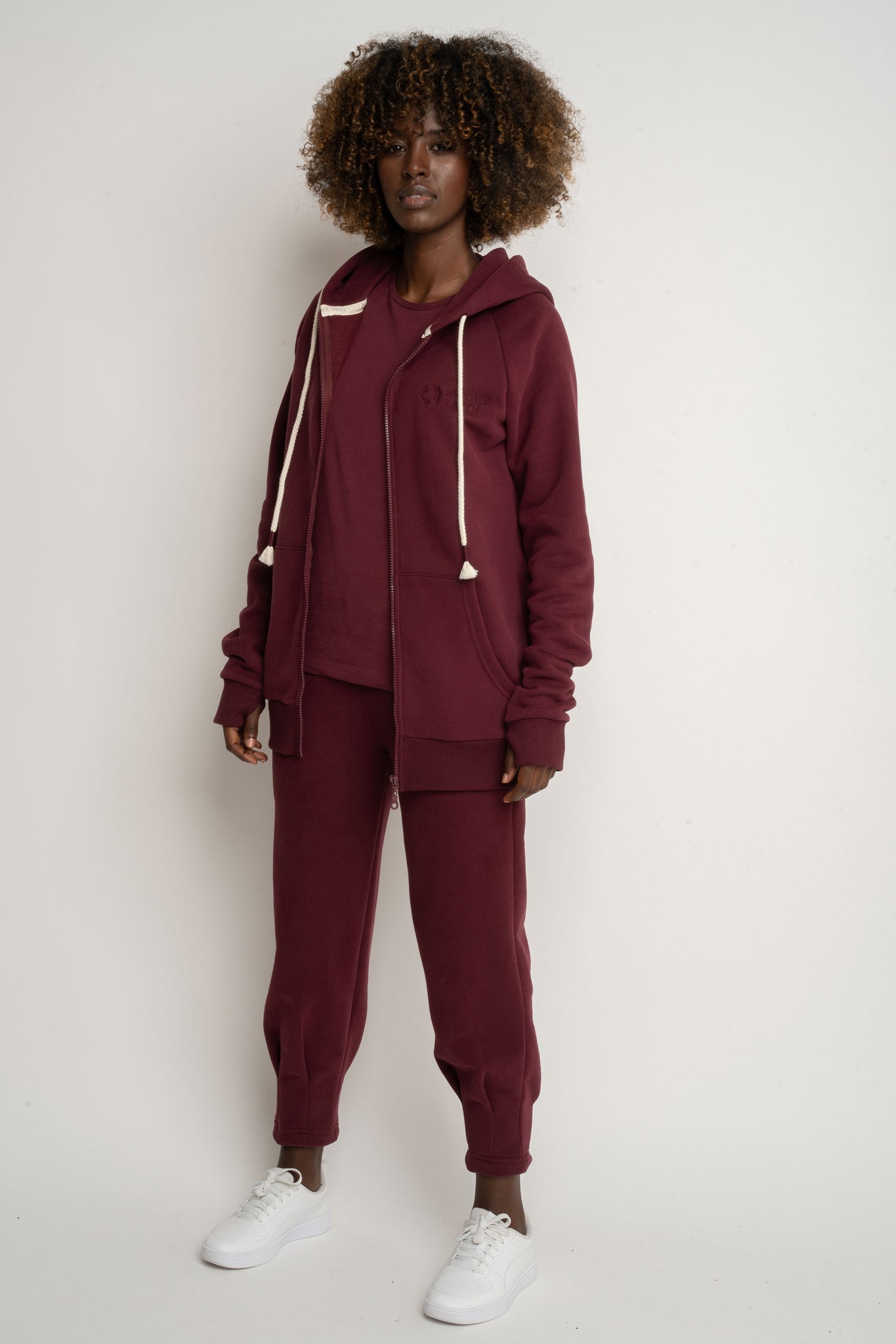 ROZPINANA BLUZA Z KAPTUREM BORDOWA - ZANZIBAR