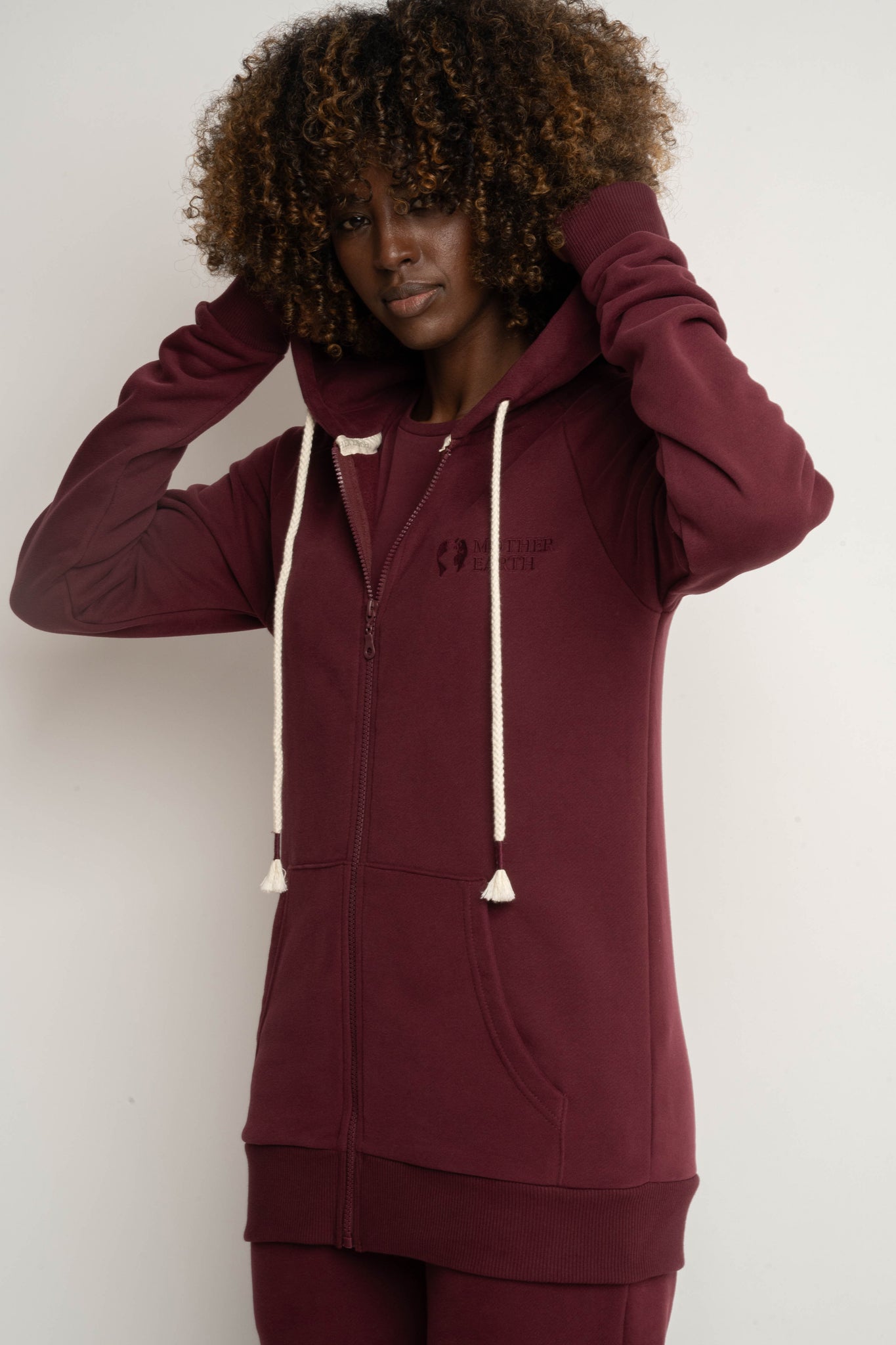 ROZPINANA BLUZA Z KAPTUREM BORDOWA - ZANZIBAR