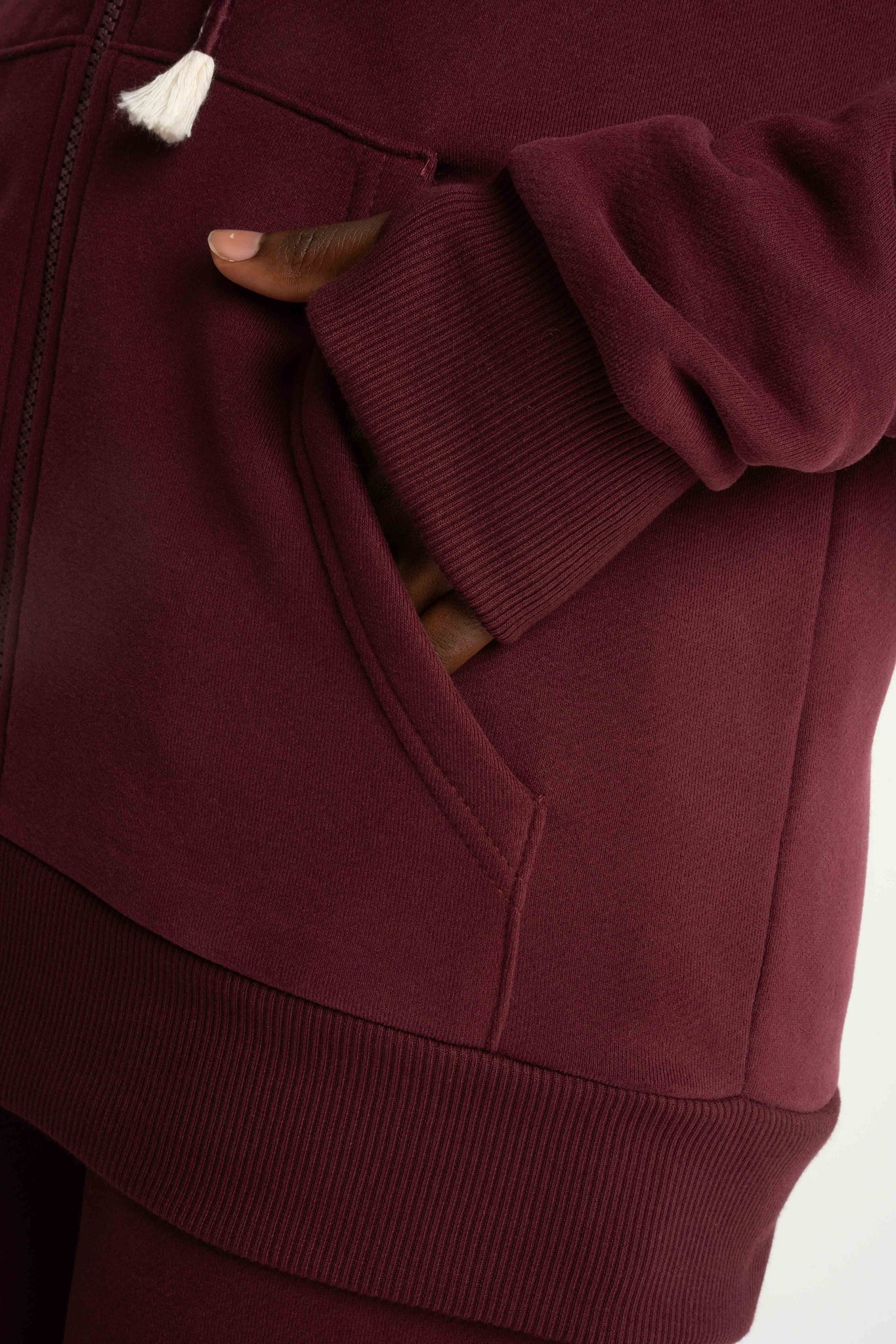 ROZPINANA BLUZA Z KAPTUREM BORDOWA - ZANZIBAR