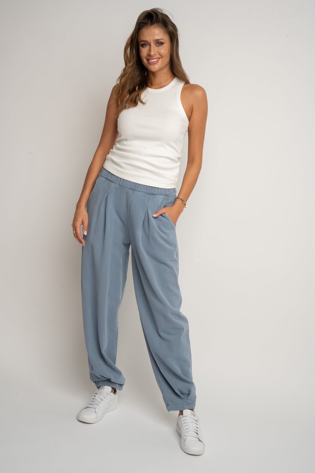 BALLOON FIT SWEATPANTS WITH WASHED EFFECT BLUE - RIBE TALL