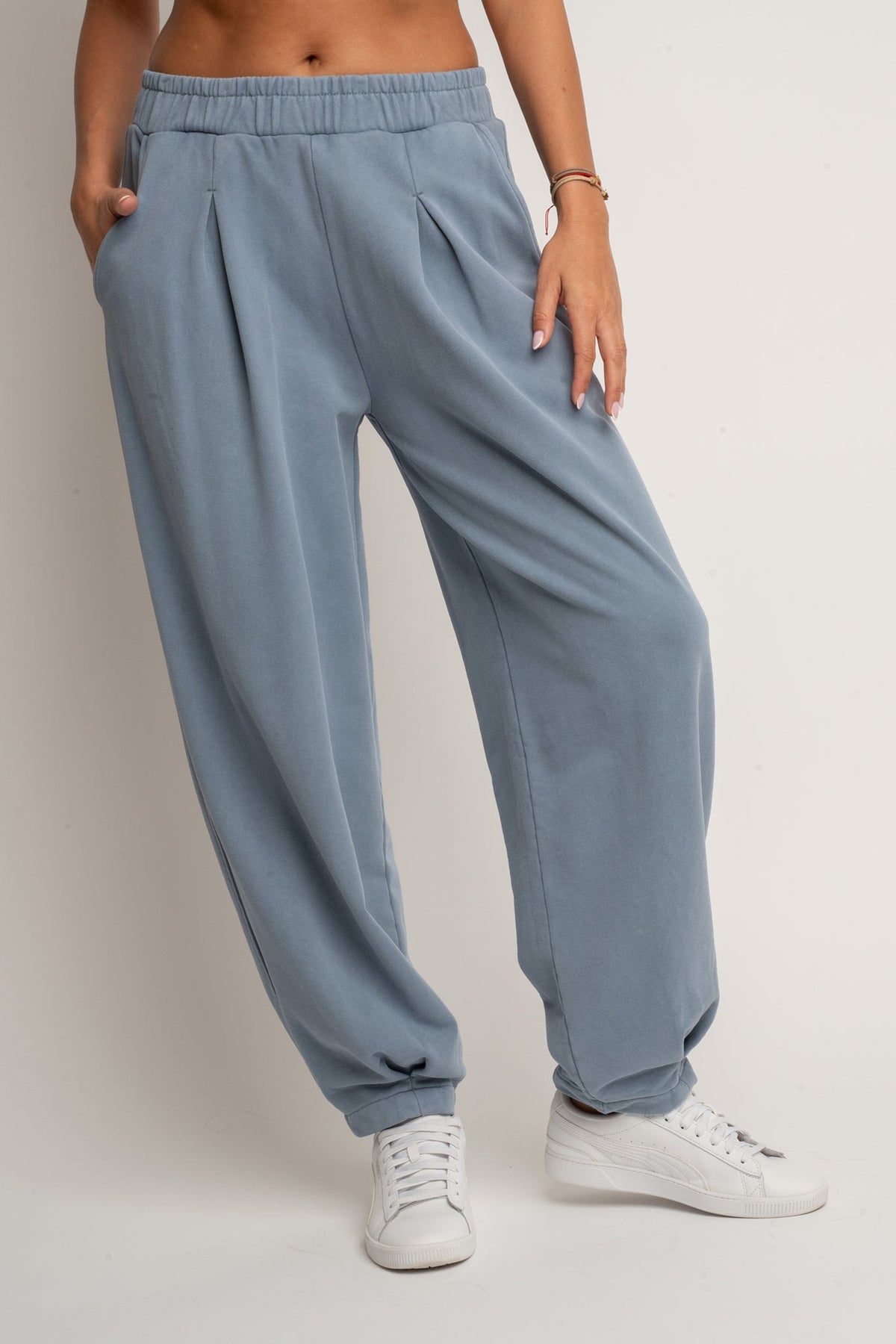 BALLOON FIT SWEATPANTS WITH WASHED EFFECT BLUE - RIBE TALL