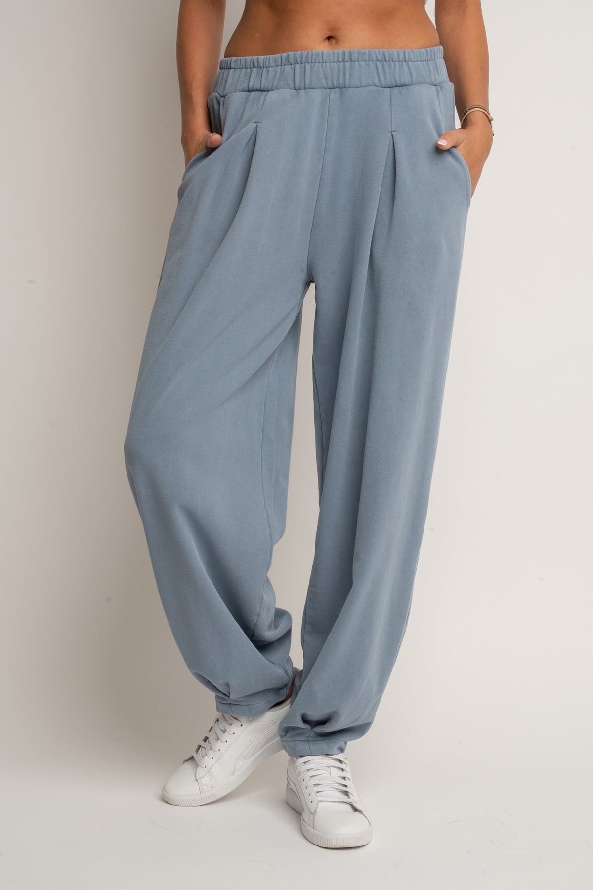 BALLOON FIT SWEATPANTS WITH WASHED EFFECT BLUE - RIBE TALL