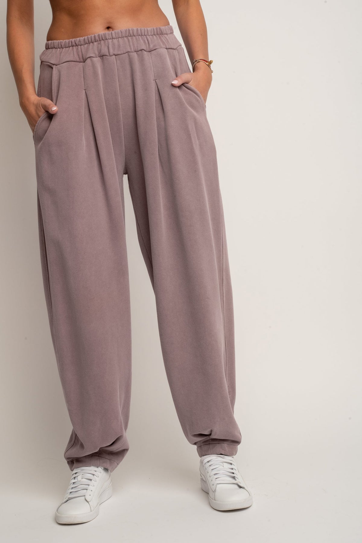BALLOON FIT WASHED EFFECT SWEATPANTS HEATHER - RIBE TALL