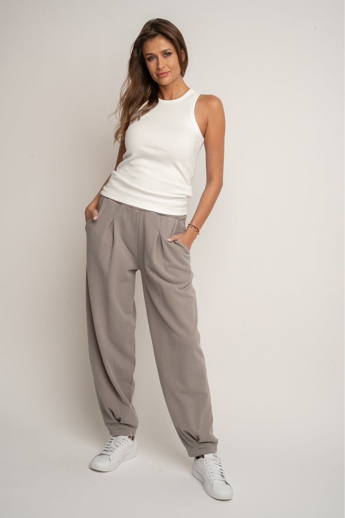 BALLOON FIT SWEATPANTS WITH WASHED MOCCA EFFECT - RIBE TALL