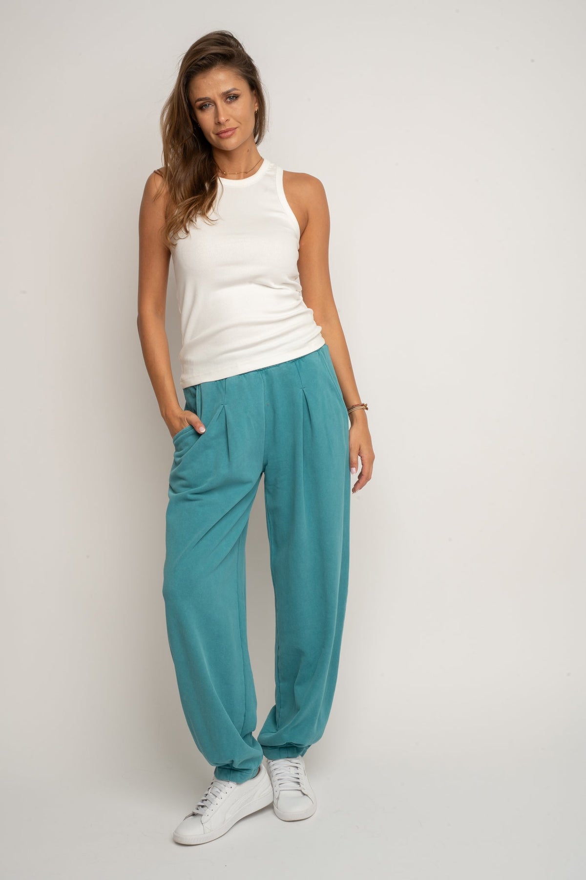 TURQUOISE WASHED BALLOON FIT SWEATPANTS - RIBE TALL
