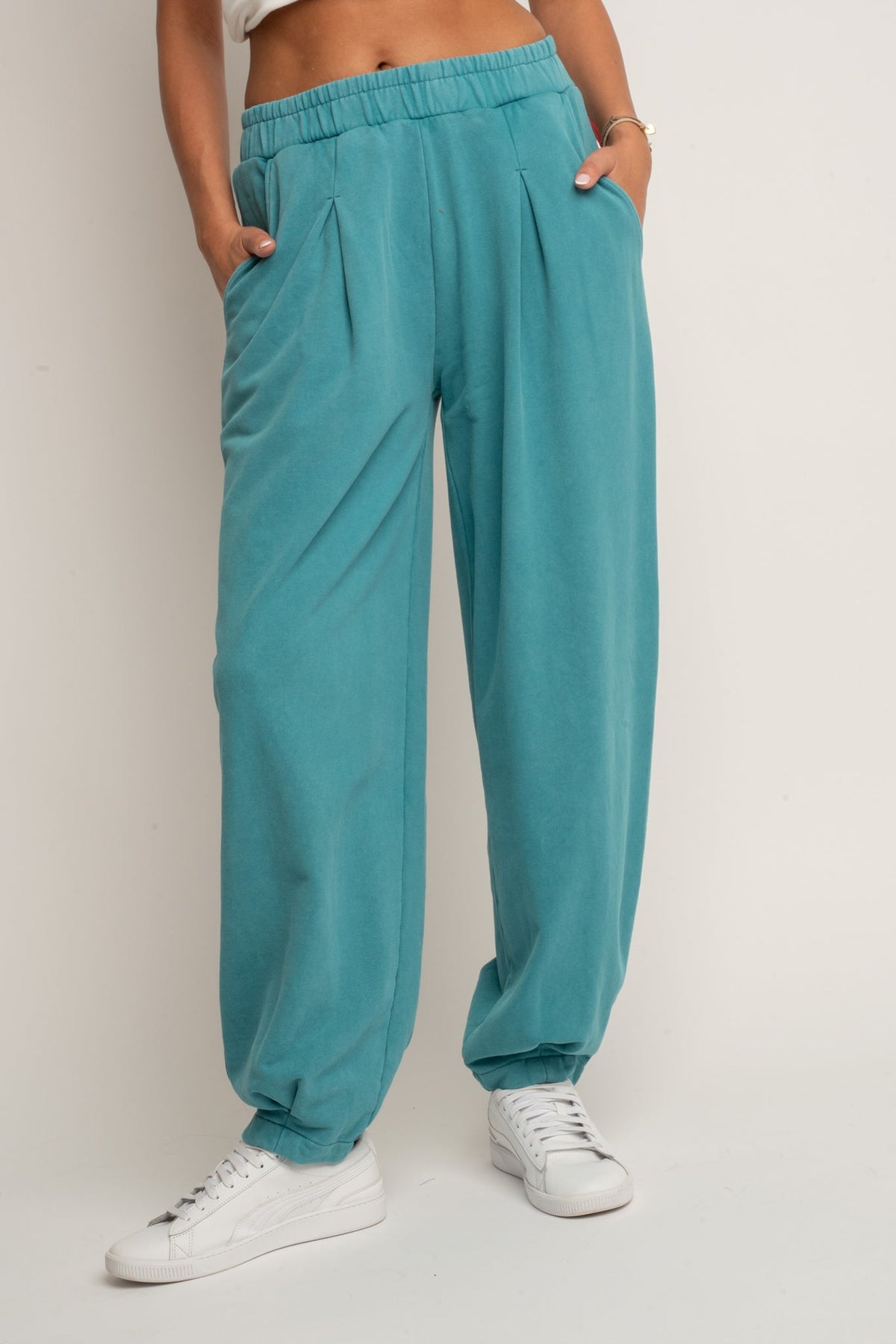 TURQUOISE WASHED BALLOON FIT SWEATPANTS - RIBE TALL