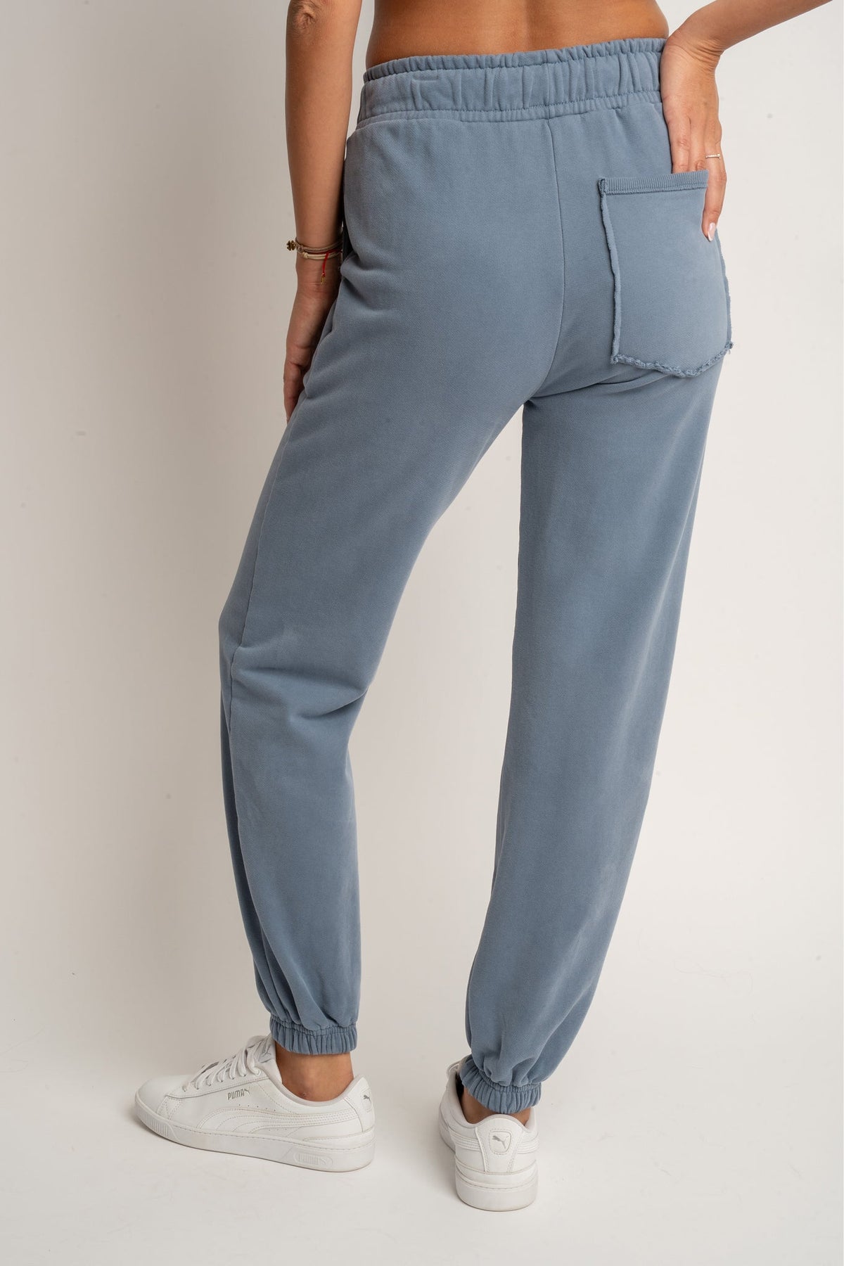 SPODNIE DRESOWE REGULAR FIT Z EFEKTEM WASHED NIEBIESKIE - LAHTI