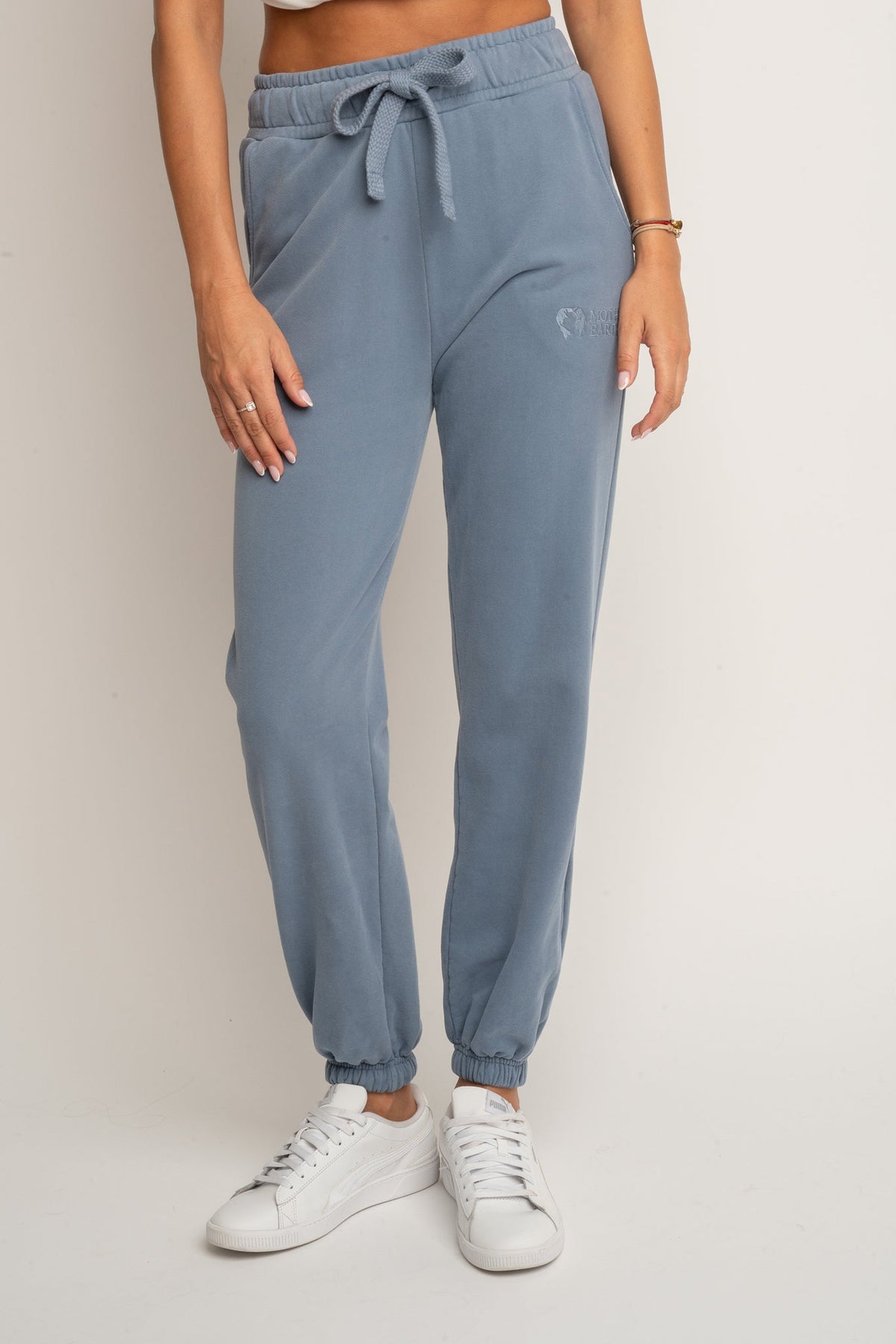 SPODNIE DRESOWE REGULAR FIT Z EFEKTEM WASHED NIEBIESKIE - LAHTI
