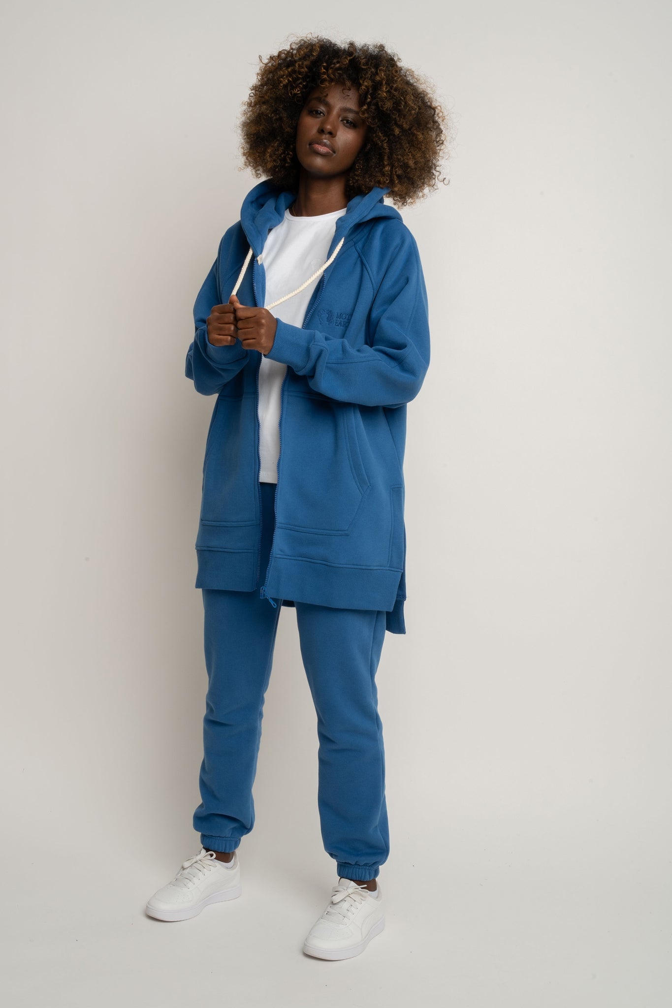 DŁUGA BLUZA Z KAPTUREM ROZPINANA 2nd DROP NIEBIESKA - ESMERALDA