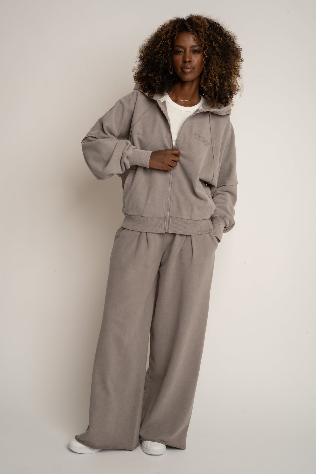 WIDE LEG SWEATPANTS WITH WASHED MOCCA EFFECT - ESBJERG