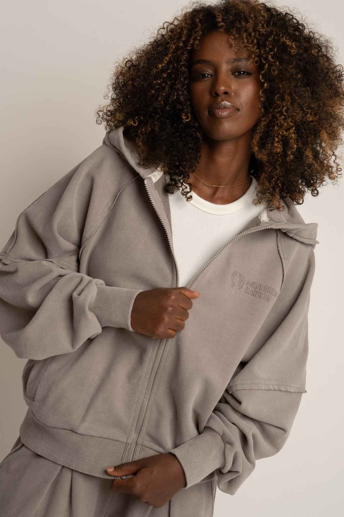 ZIP-UP HOODIE WITH WASHED MOCCA EFFECT - NARVIK