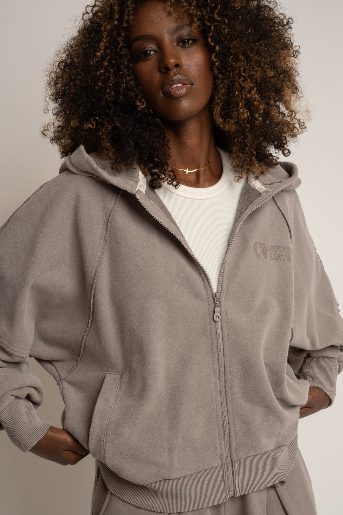 ZIP-UP HOODIE WITH WASHED MOCCA EFFECT - NARVIK