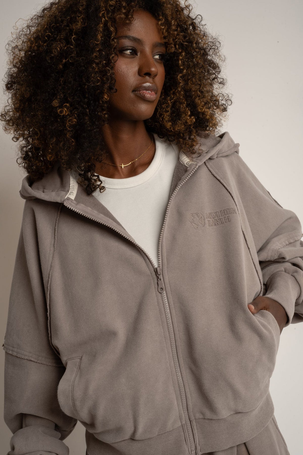 ZIP-UP HOODIE WITH WASHED MOCCA EFFECT - NARVIK