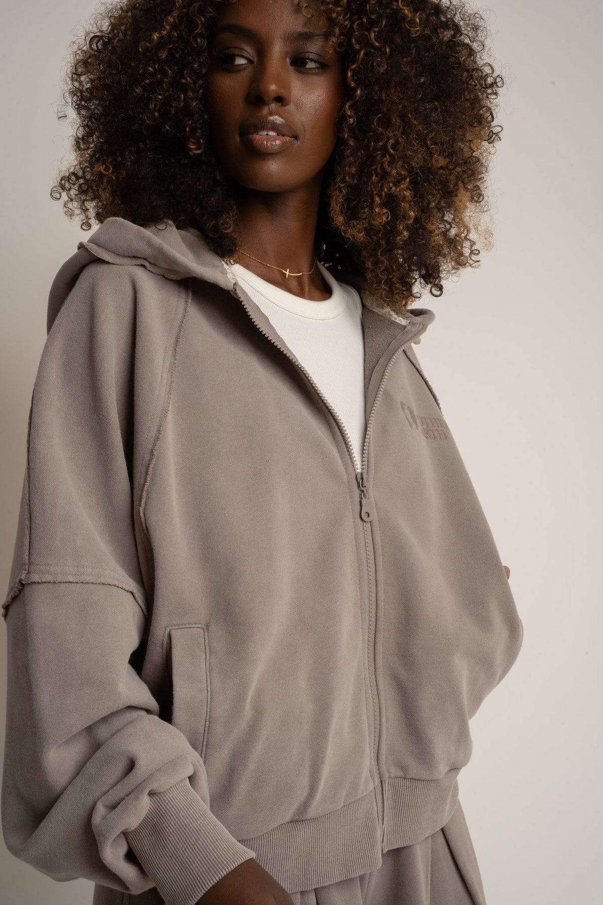 ZIP-UP HOODIE WITH WASHED MOCCA EFFECT - NARVIK