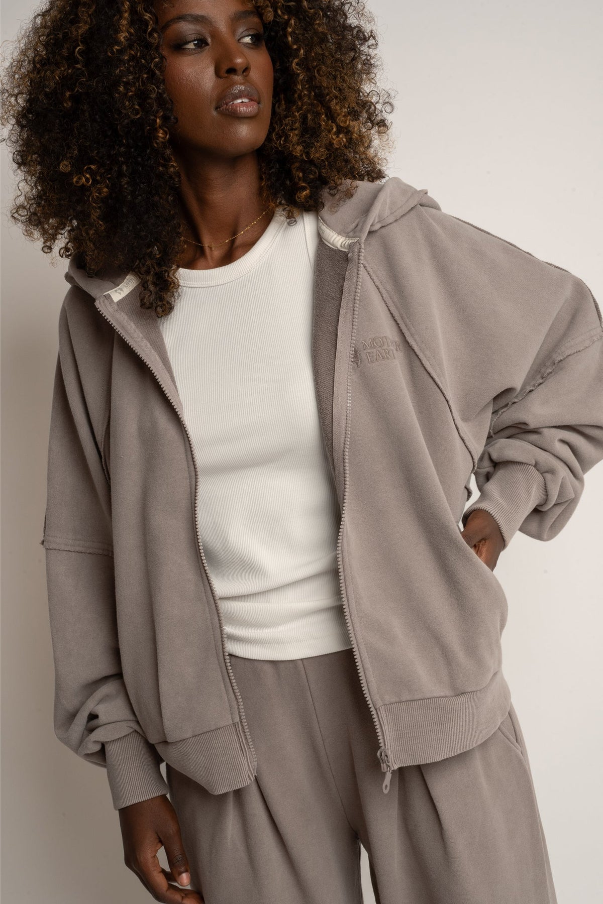 ZIP-UP HOODIE WITH WASHED MOCCA EFFECT - NARVIK