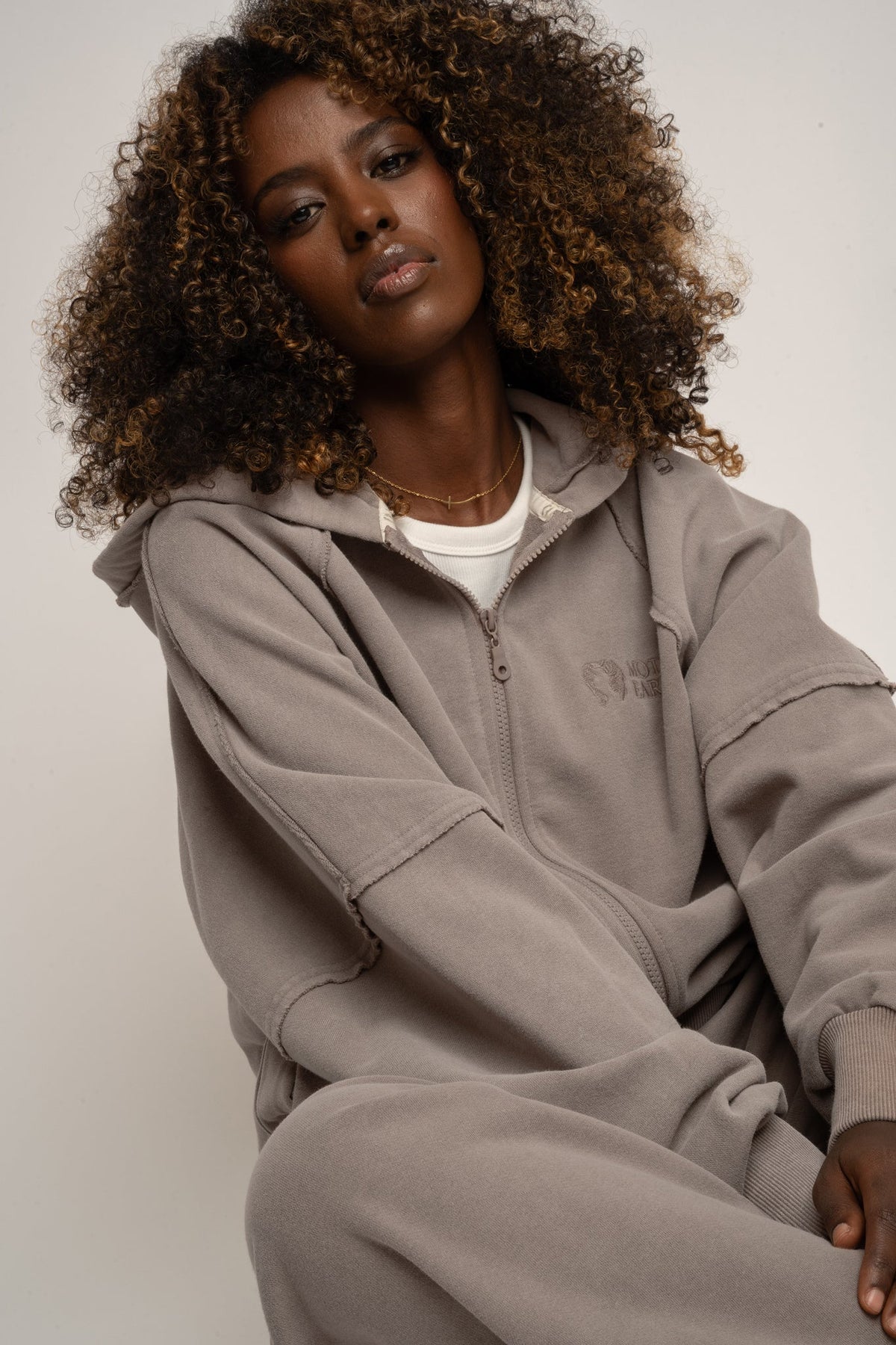 ZIP-UP HOODIE WITH WASHED MOCCA EFFECT - NARVIK