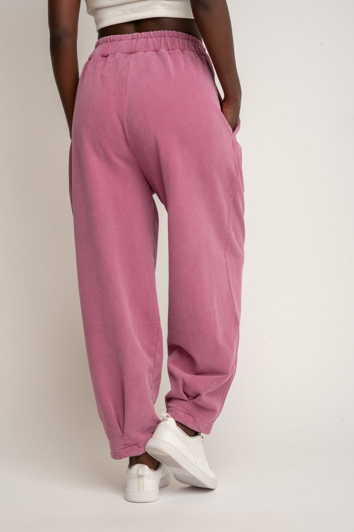 PINK WASHED EFFECT BALLOON FIT SWEATPANTS - RIBE PETIT